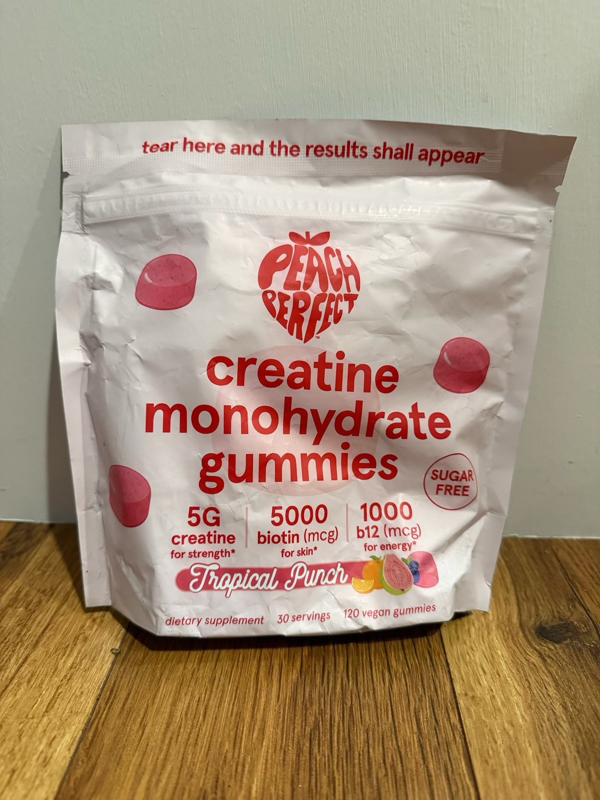 Peach Perfect Creatine Monohydrate Gummies, Tropical Punch, 30 Servings EXP 2027