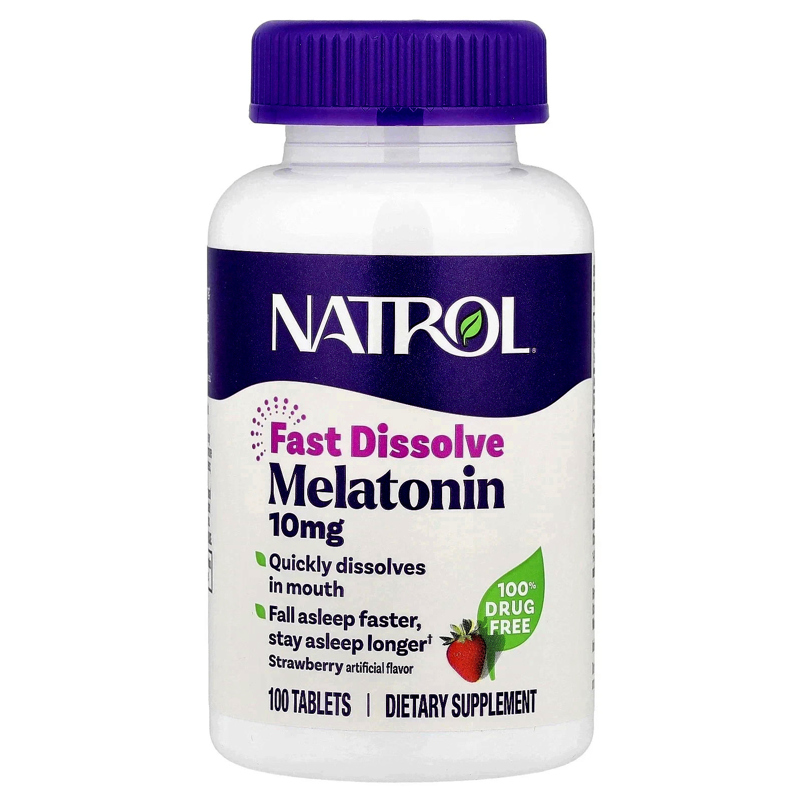 Natrol Melatonin Fast Dissolve Sleep Aid Tablets, Strawberry, 10 mg, 100 Count