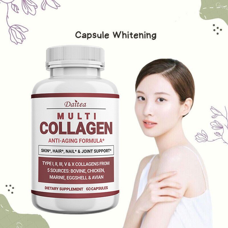 COLLAGEN PEPTIDES Types I, II, III, V, X 1000mg Anti-Aging Skin Capsules