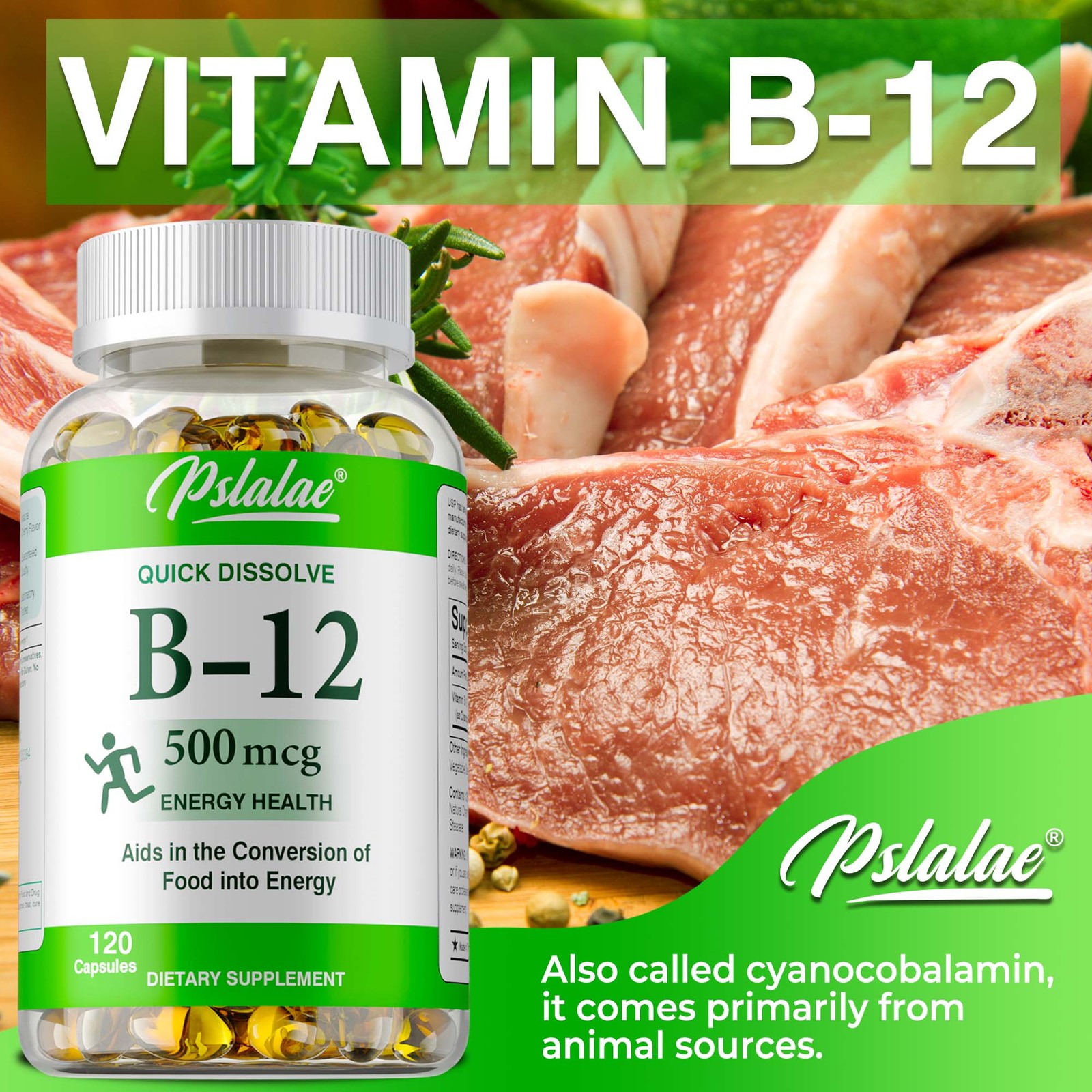 Vitamin B12 500mcg – Supports Brain, Metabolism, and Nervous System Health