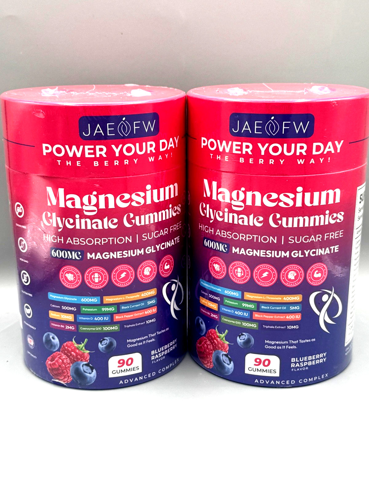 90×2 JAEFW Magnesium Glycinate L-Threonate blueberry raspberry 90 count ea