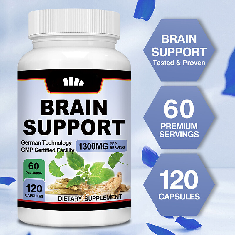 Brain Support 1300mg -Ginkgo Biloba, Panax Ginseng, Bacopa Monnieri, Ashwagandha