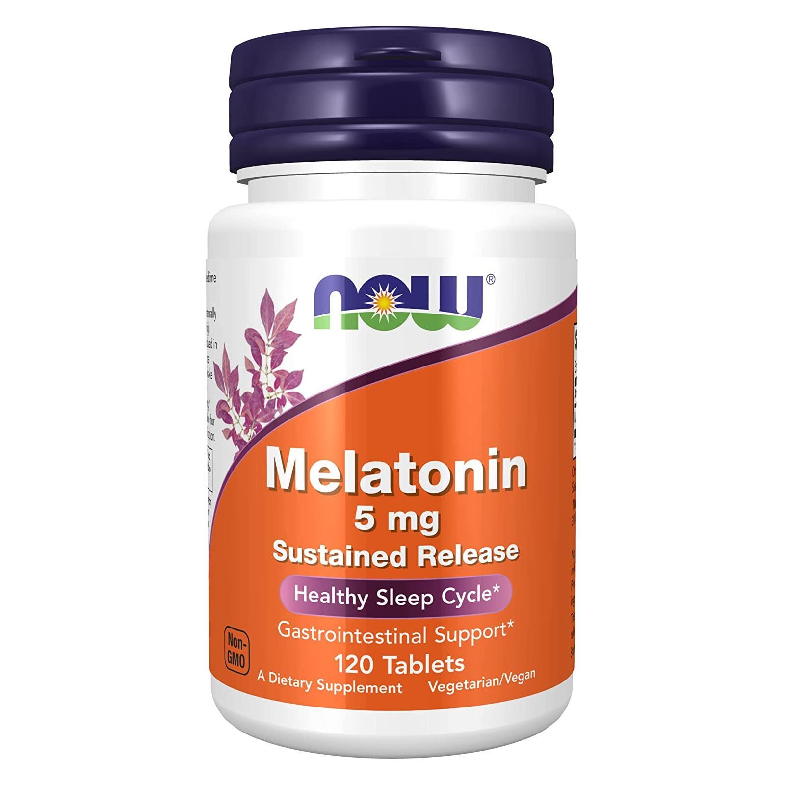 NOW Melatonin 5 mg Sustained Release – 120 Tablets, Healthy Sleep Cycle, Non GMO