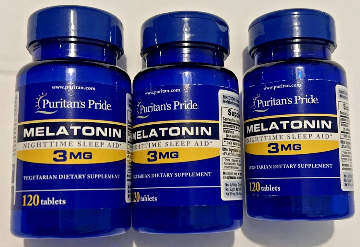 (3) Puritan’s Pride Melatonin 3 mg Sleep Aid 120×3 = 360 Total Tablets USA Made