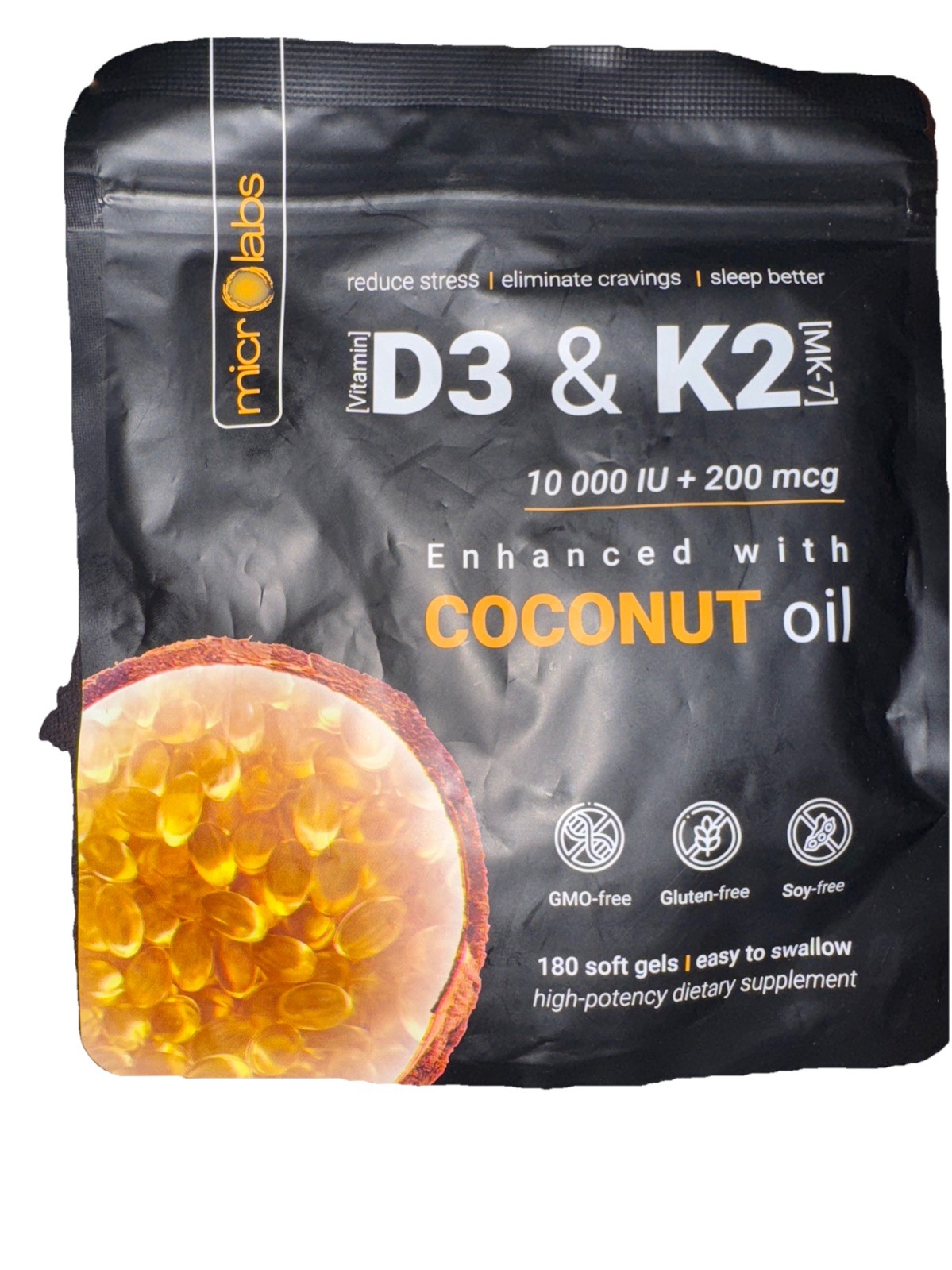 MicroLabs Vitamin D3 & K2  10,000 IU 200 mcg MK-7 180 Softgels EXP 12/26
