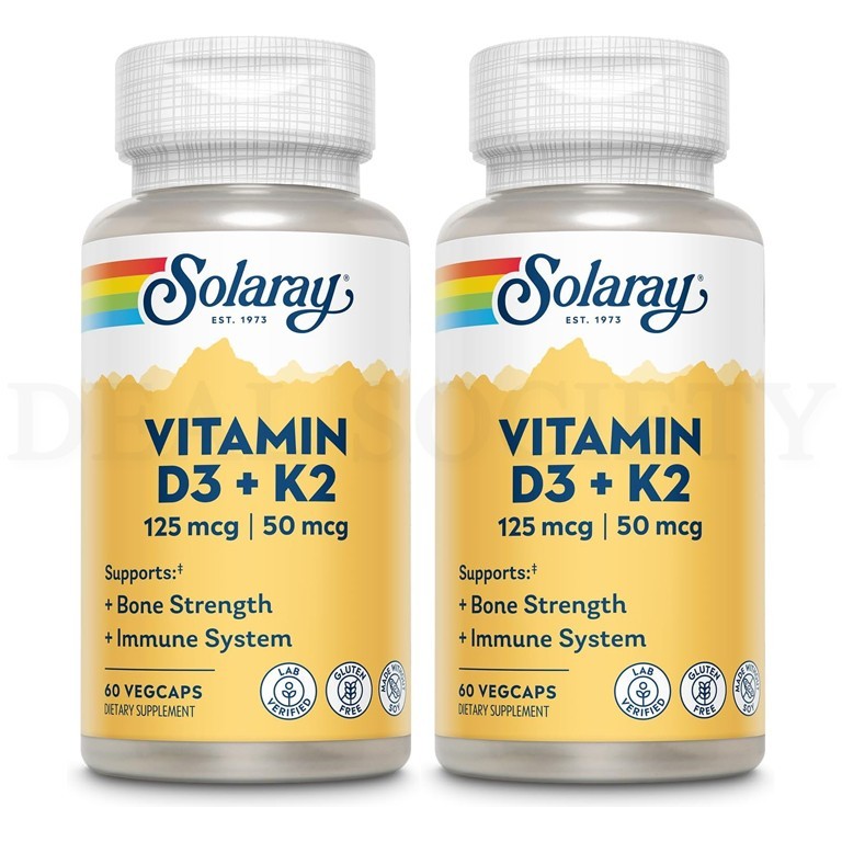 Solaray Vitamin D3 K2 Vitamin Supplement 60 VegCaps Each Lot of 2