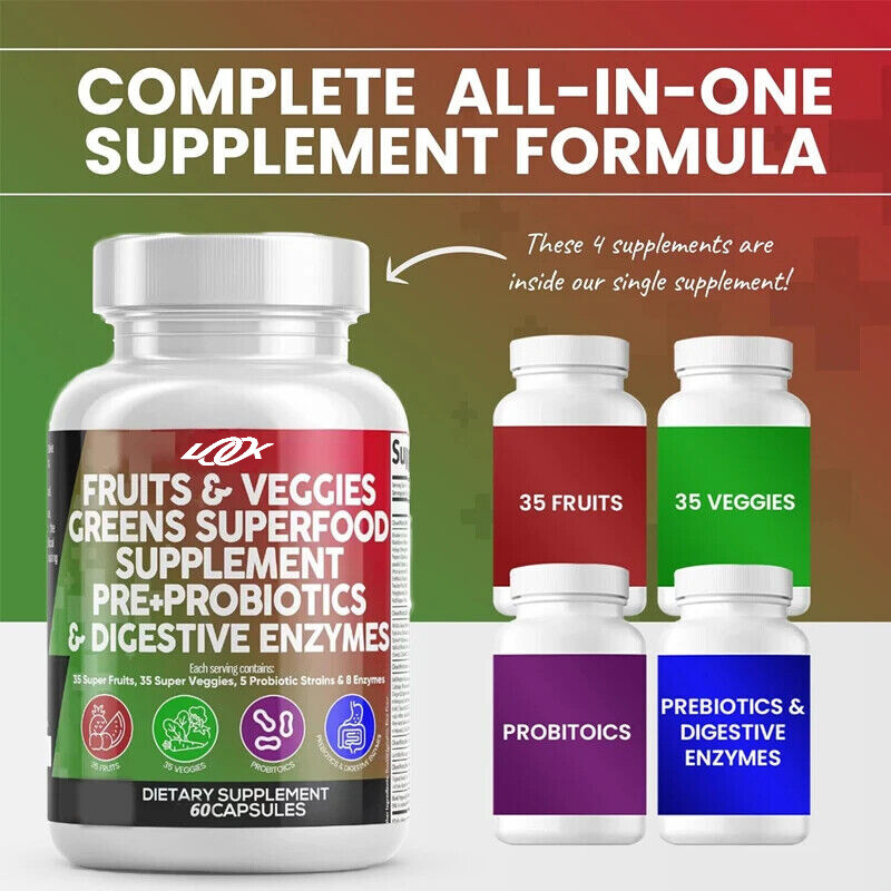 60 Capsules of Fruit and Vegetable Supplements with Probiotics, Probiotics