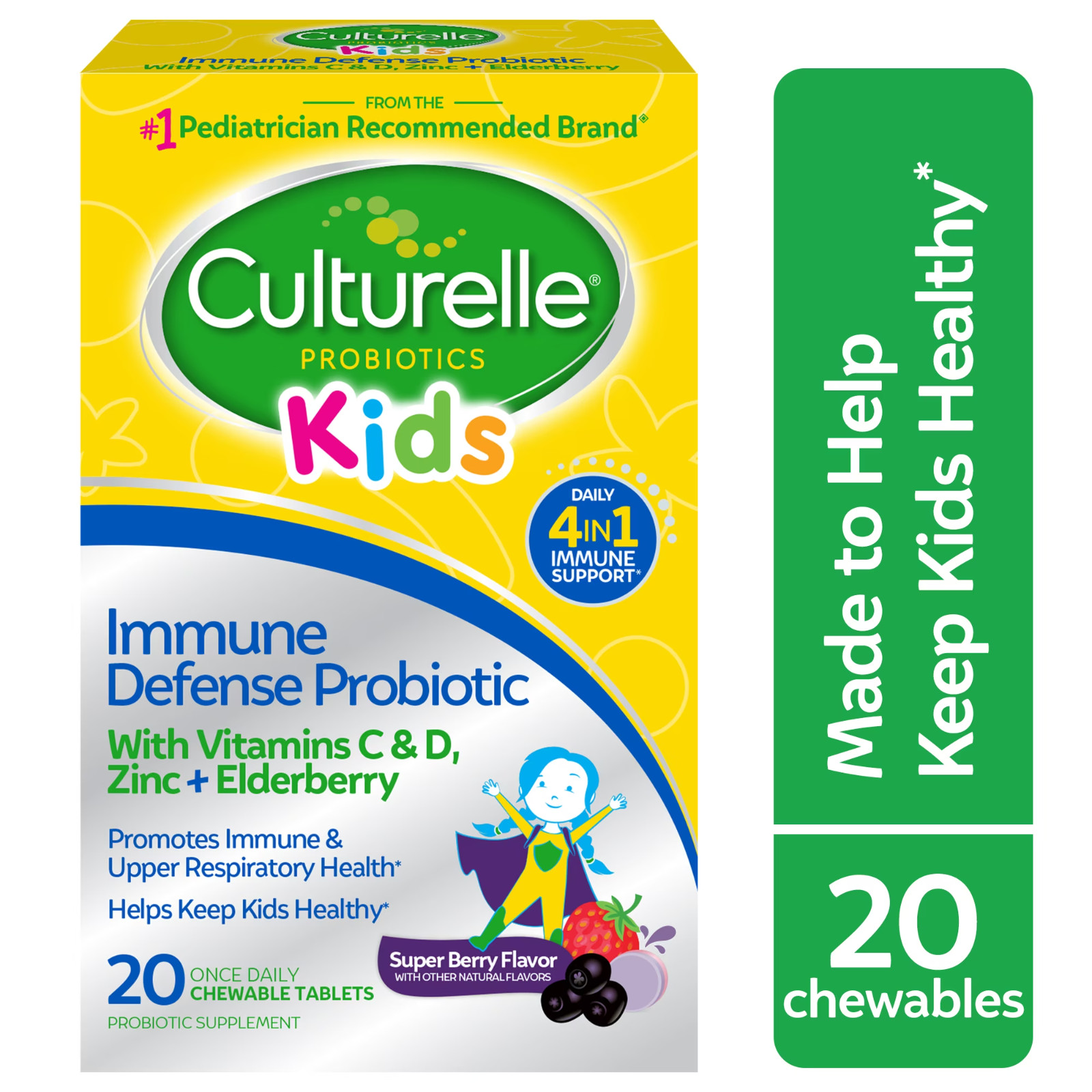 Culturelle Probiotics Kids Immune Defense Chewables Super Berry Flavor, 20ct