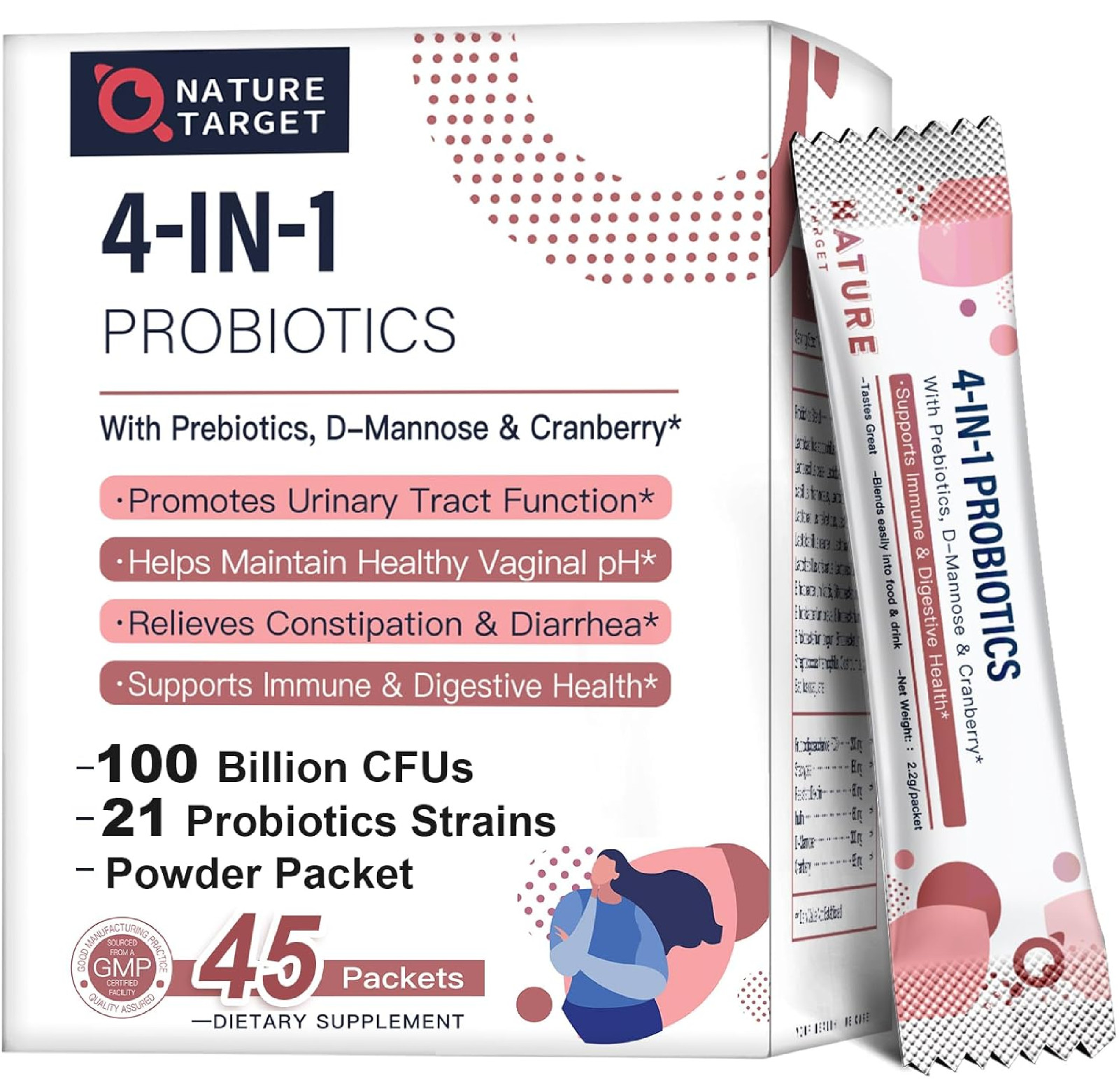NATURE TARGET Probiotics-for-Women Prebiotics-and-Probiotics-Powder, 100-Billion