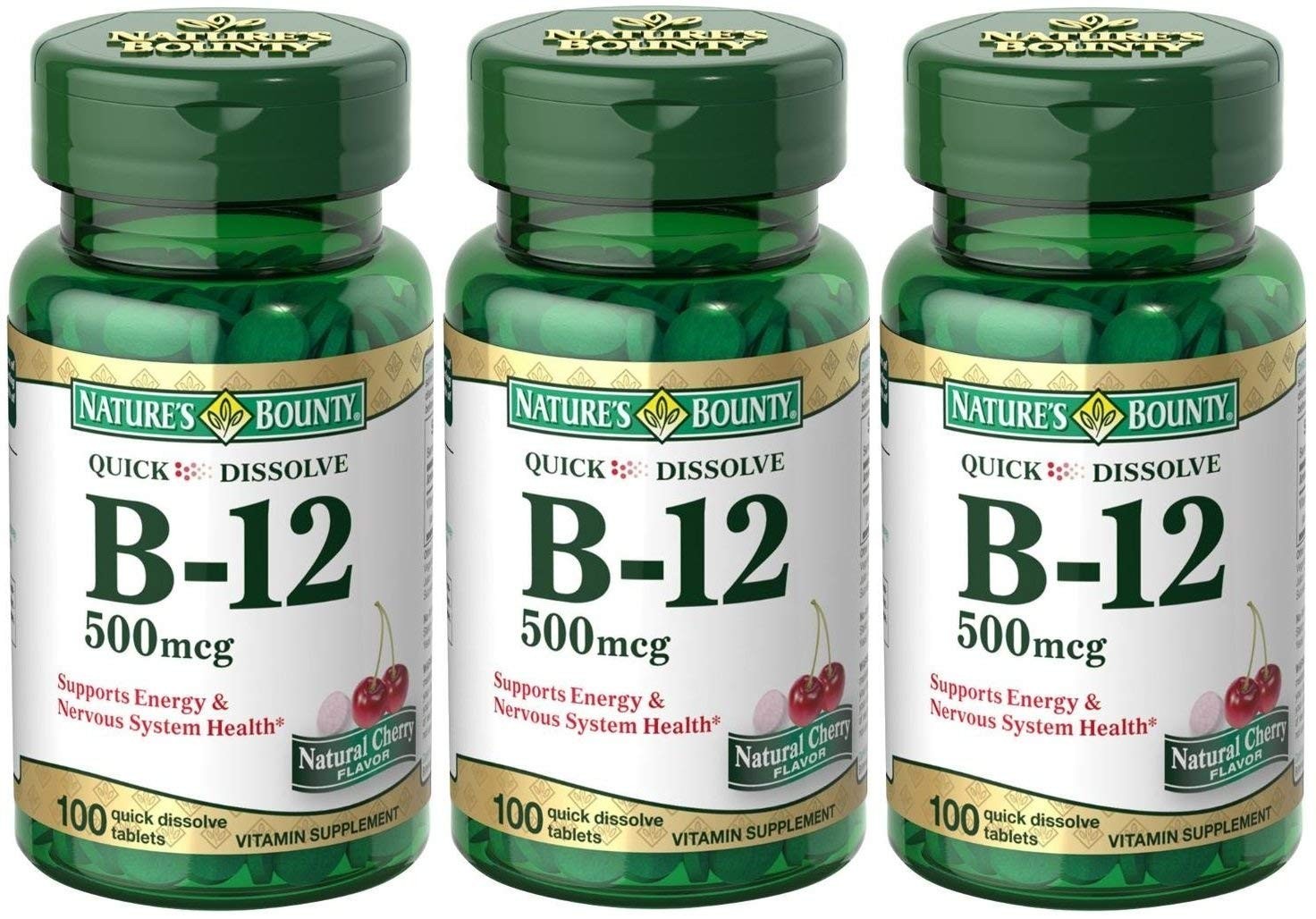 Nature’s Bounty B-12 Quick Dissolve Tablets 500 Mcg, 100 Count (Pack of 3)