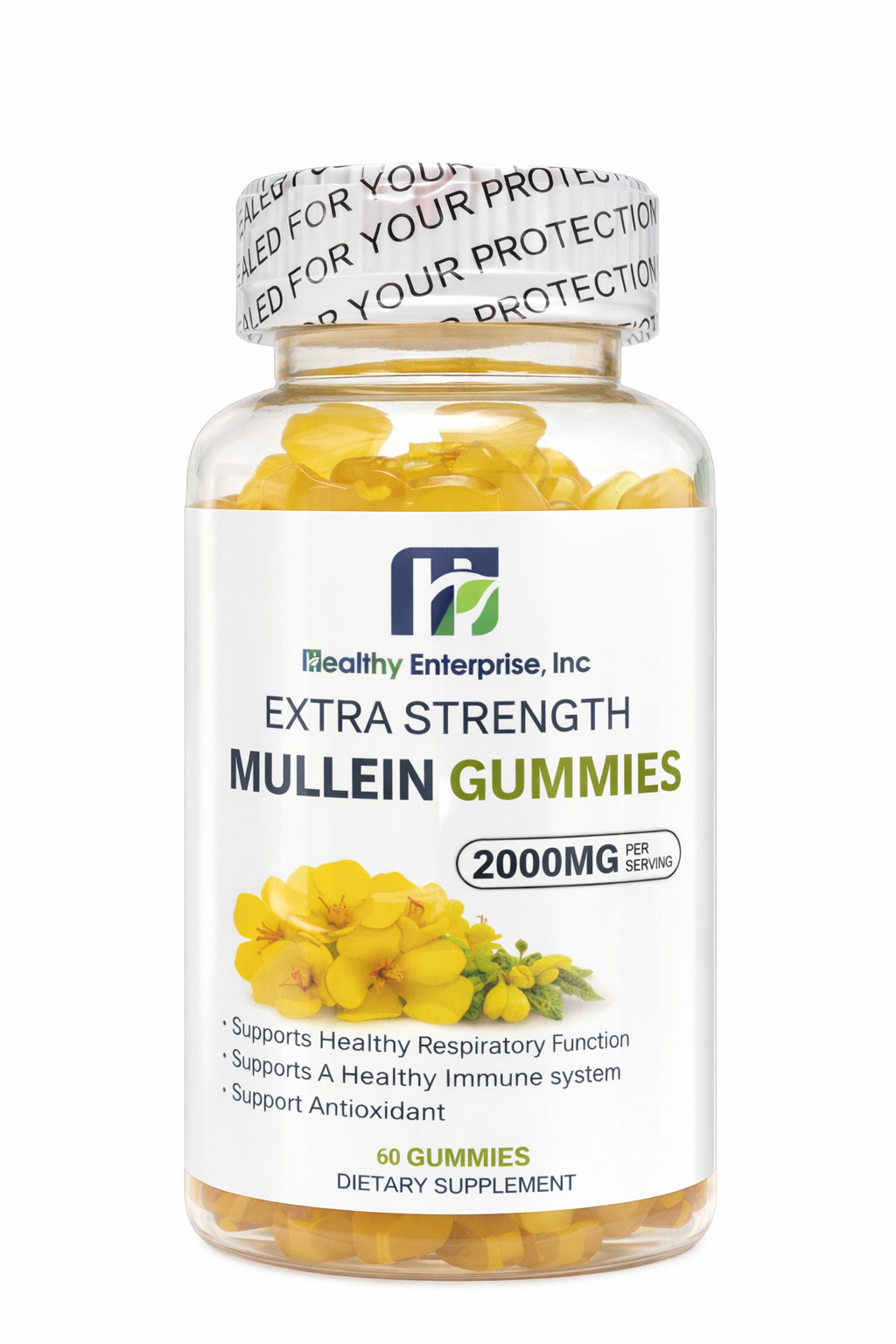 Mullein Leaf Gummies 2000mg with Vitamin D3, Quercetin Dietary Supplement 60 ct