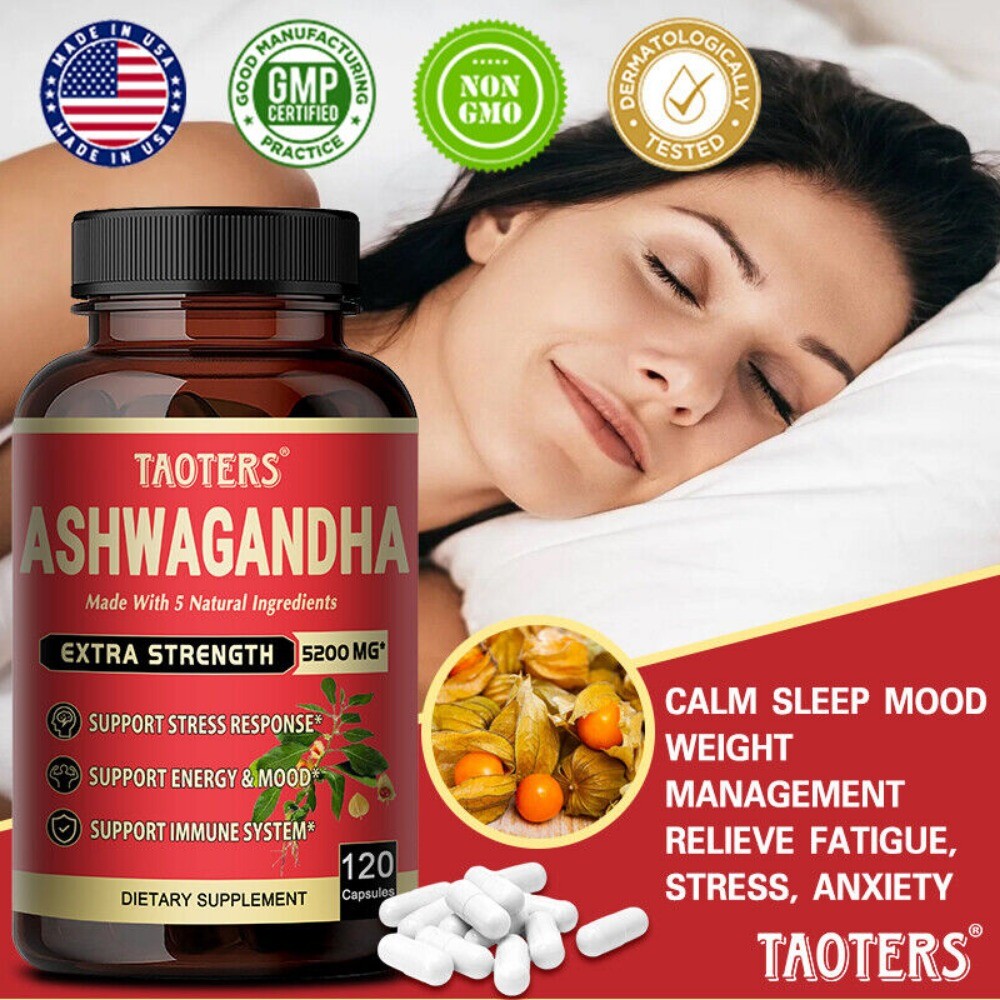 Ashwagandh Capsules Supplement with Black Pepper Root Powder Supports Stamina