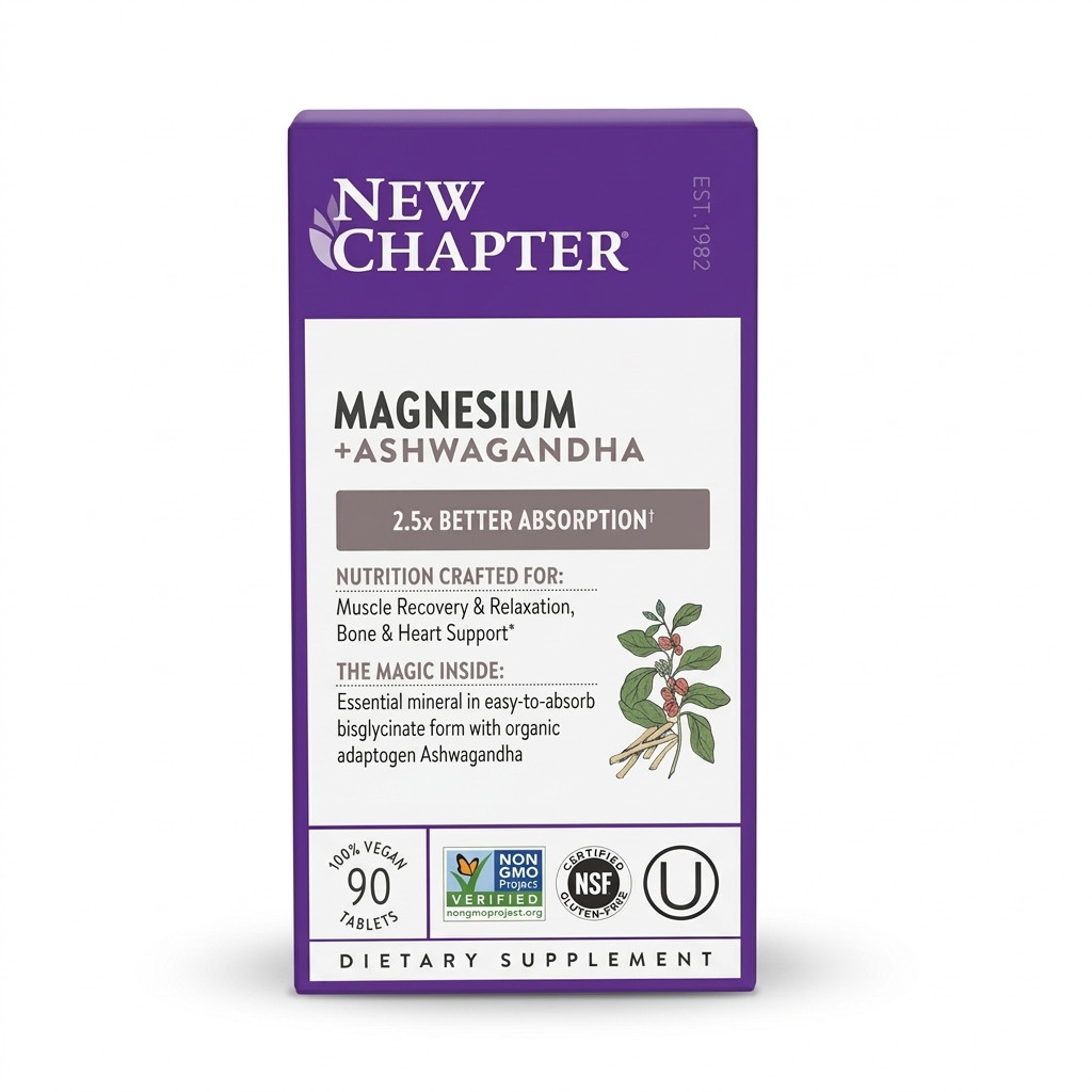 New Chapter Magnesium Ashwagandha 90 Tablets Vegan Exp July 2027