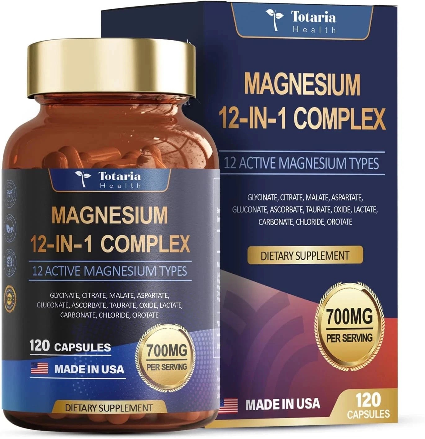 12-in-1 Magnesium 700mg by Totaria Nature | Vegan Nerve & Bone Health Supplement