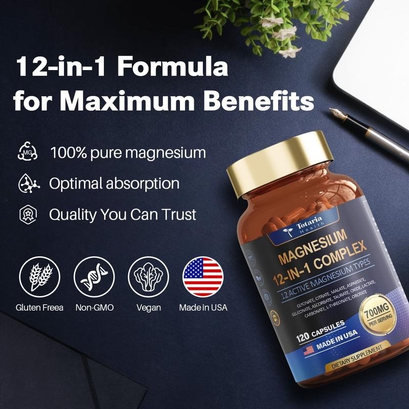Magnesium 12 in 1 Complex 700mg – Glycinate Citrate Malate Taurate Daily Support