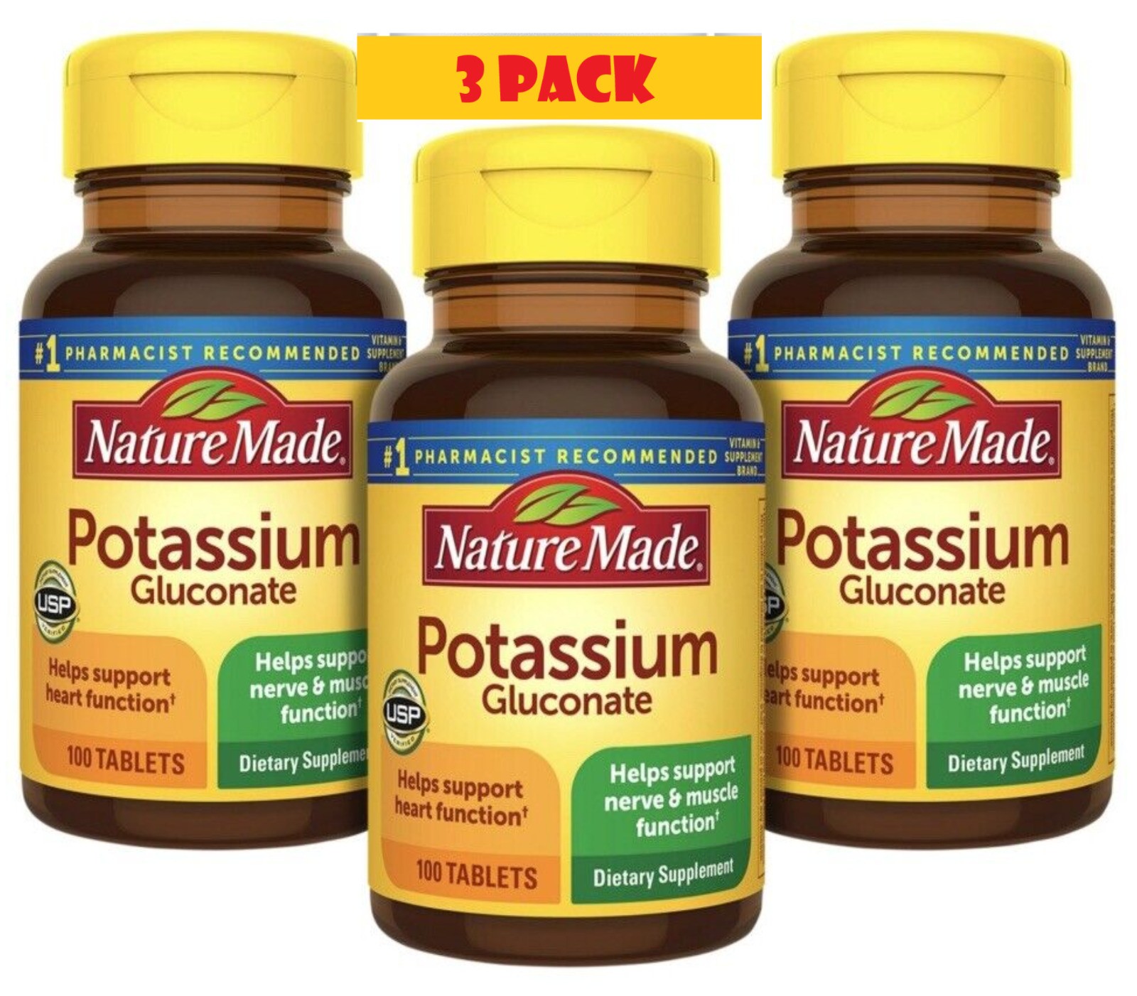 3 Pack Potassium 550mg 300 Tablets (3×100) No Gluten #1 Recommended