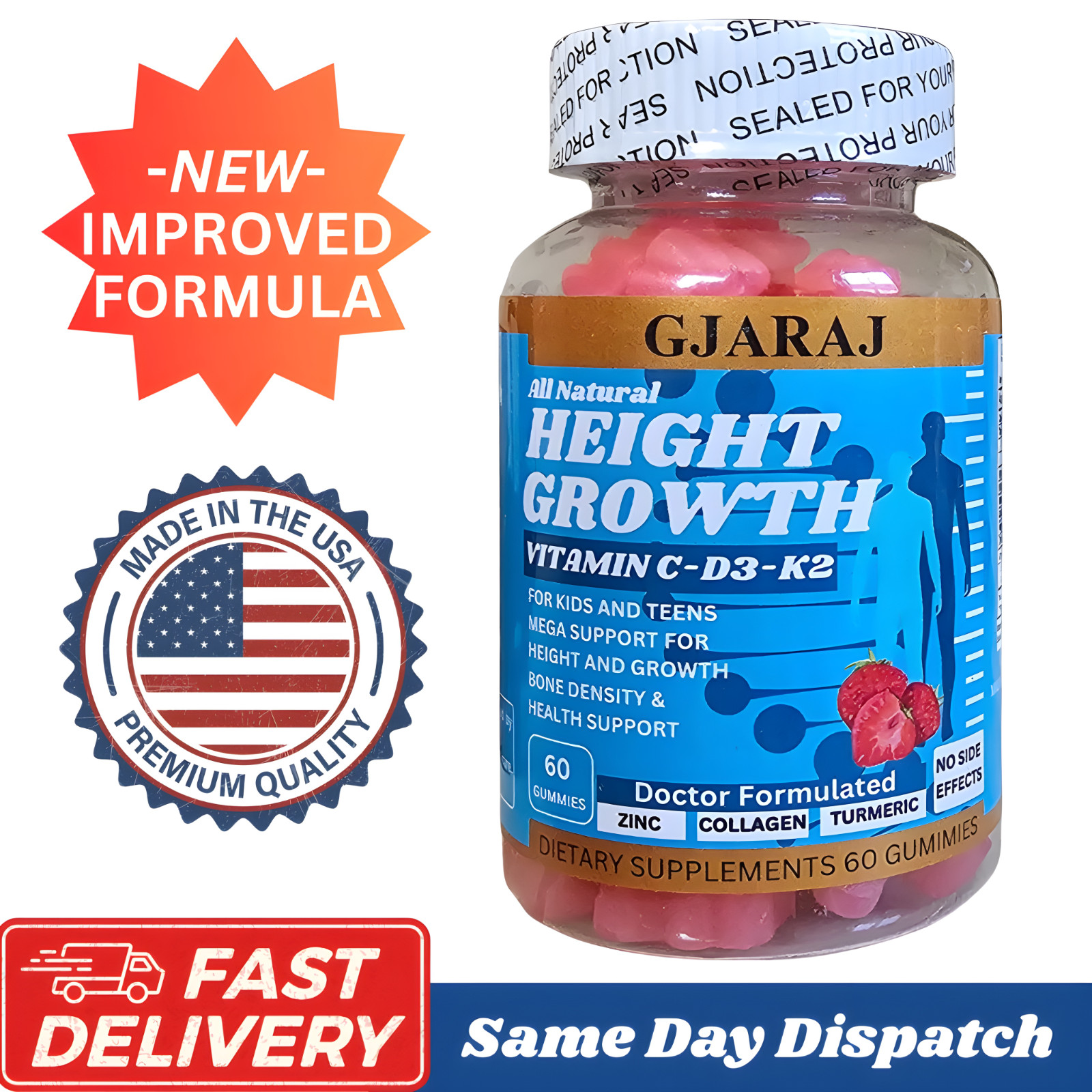 Height Growth Maximizer Supplement Gummies Natural Boost Bones/+Vitamins USA