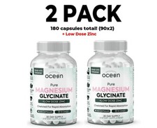 Organics Ocean Pure Magnesium Glycinate with Zinc, 2 PACK, 90 Capsules, Chelated
