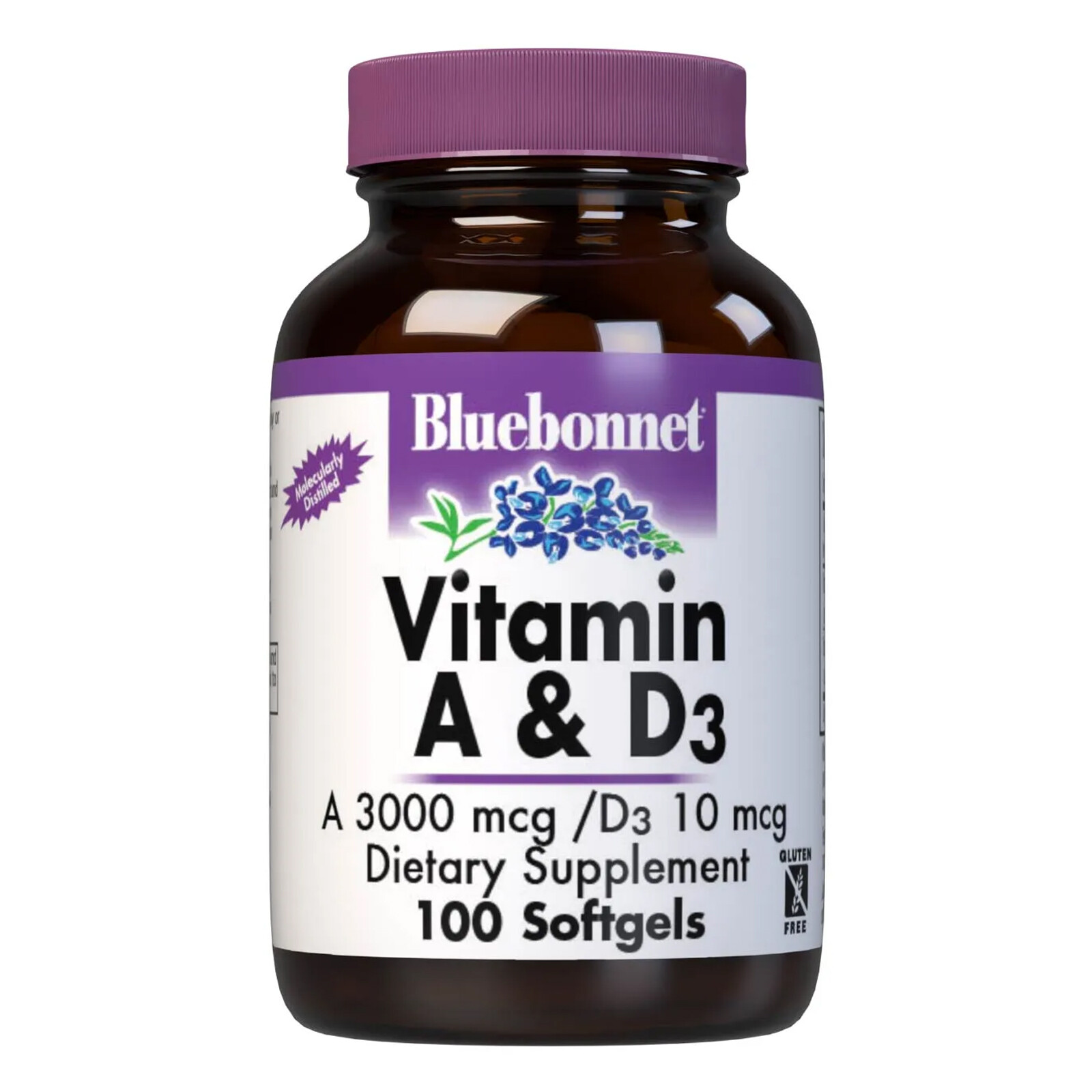 Bluebonnet Vitamin A & D3 3000 Mcg 10000 IU 10 Mcg 400 IU 100 Softgels