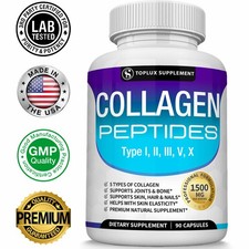 Premium Collagen Peptides 1500 MG Hydrolyzed Anti-Aging (Types I,V,III,II,X)