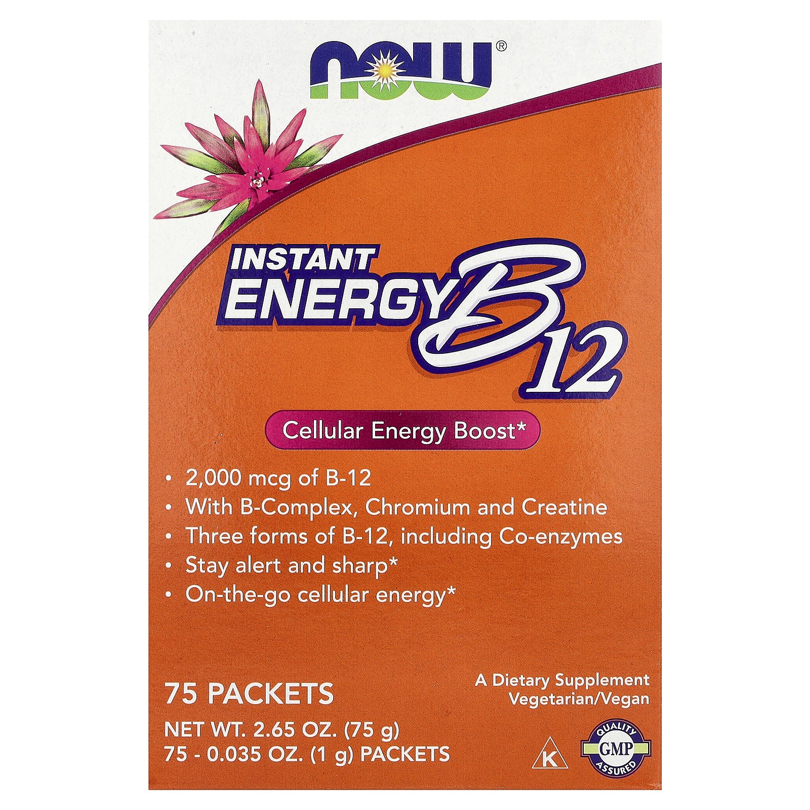 Now Foods Instant Energy B-12 2000 mcg 75 Packets  1 g Each GMP Quality Assured,