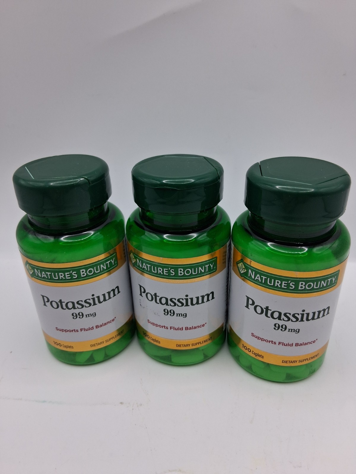 Nature’s Bounty Potassium 99mg 100 Caplets x3 Bottles Exp: 05/2026