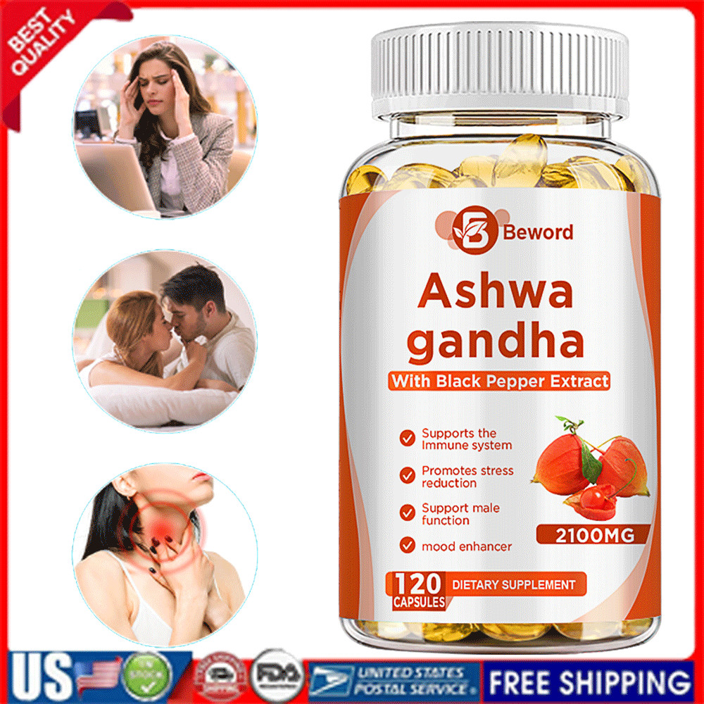 Organic Ashwagandha Capsules 2100mg Supplement w/ Black Pepper Root Powder