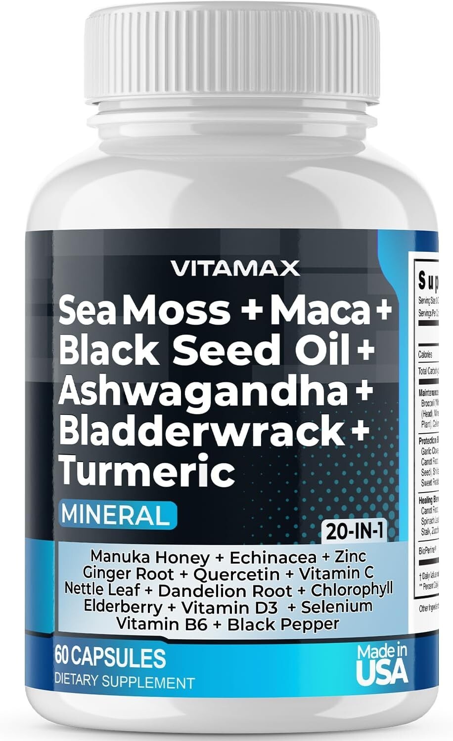 Mineral – Sea Moss 3000mg Maca 1000mg Black Seed Oil 2000mg – 60 Ct. (Pack of 1)