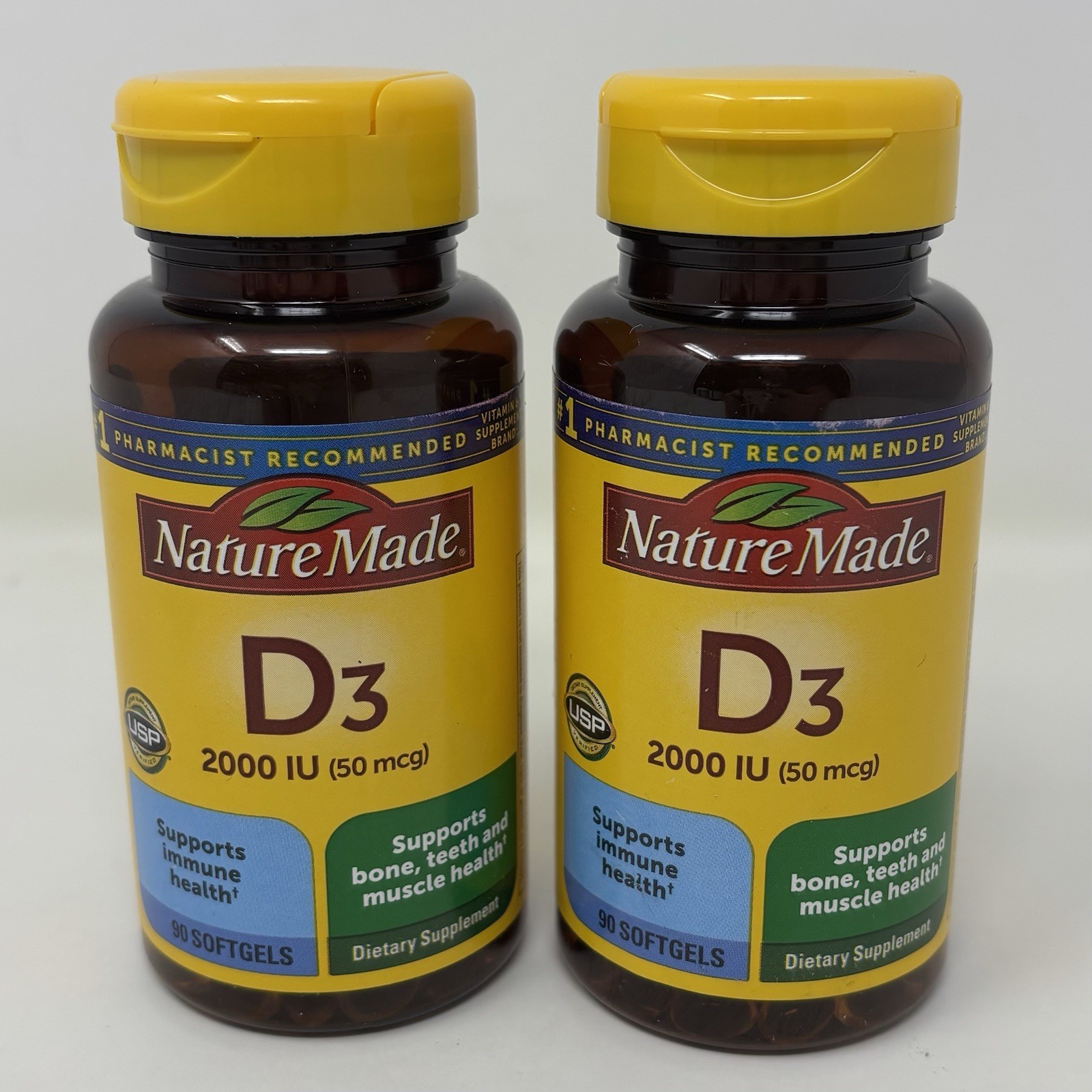 2 Pack Nature Made Vitamin D3 2000 IU (50 mcg) 90 Tablets per Bottle Exp 07/27