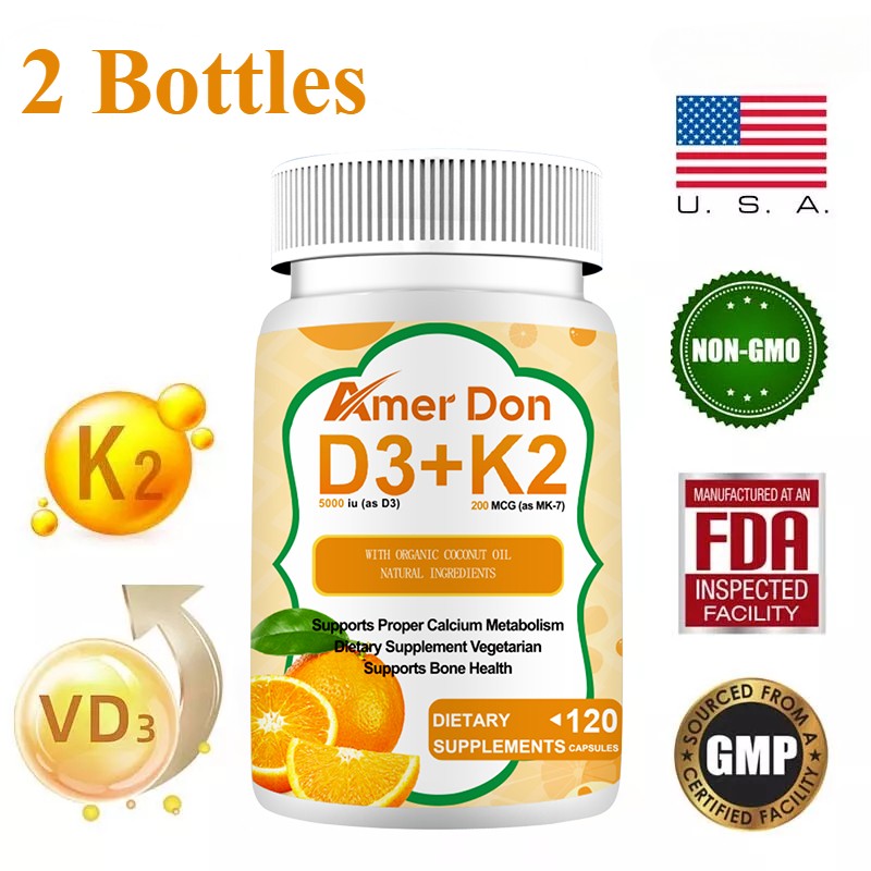 Vitamin D3 with K2 D3 5000IU and K2 200mcg 120 Vegetarian Capsules High Strength