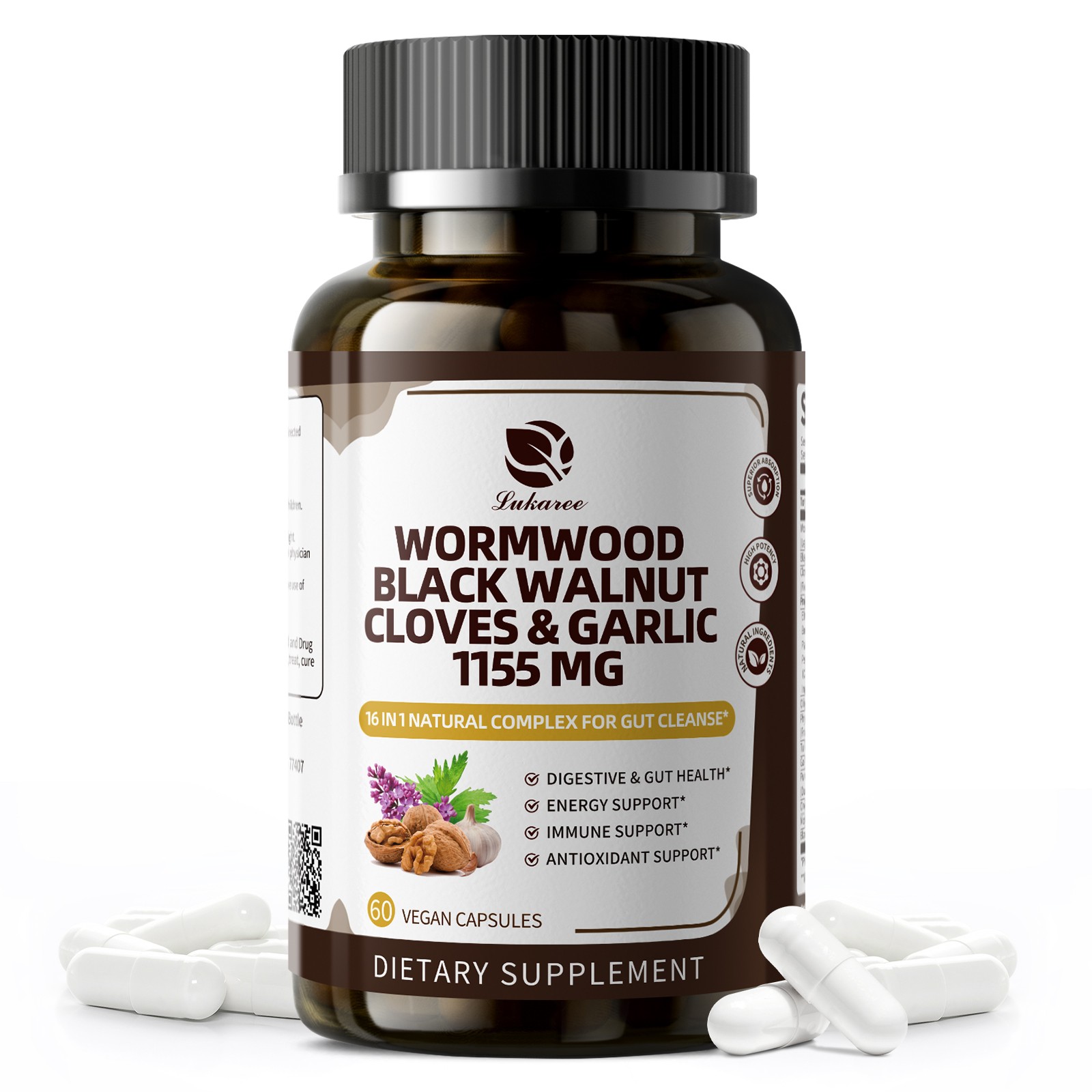 16-in-1 Wormwood Black Walnut Capsules, Rapid Gut Cleanse & Digestive Health