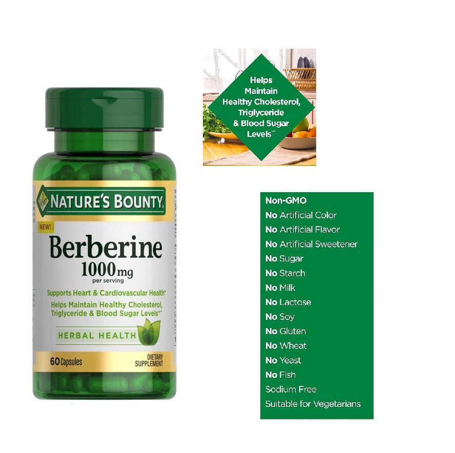 Berberine 1000mg / Nature’s Bounty {60 capsules} – Heart Cardio Health  exp 2027