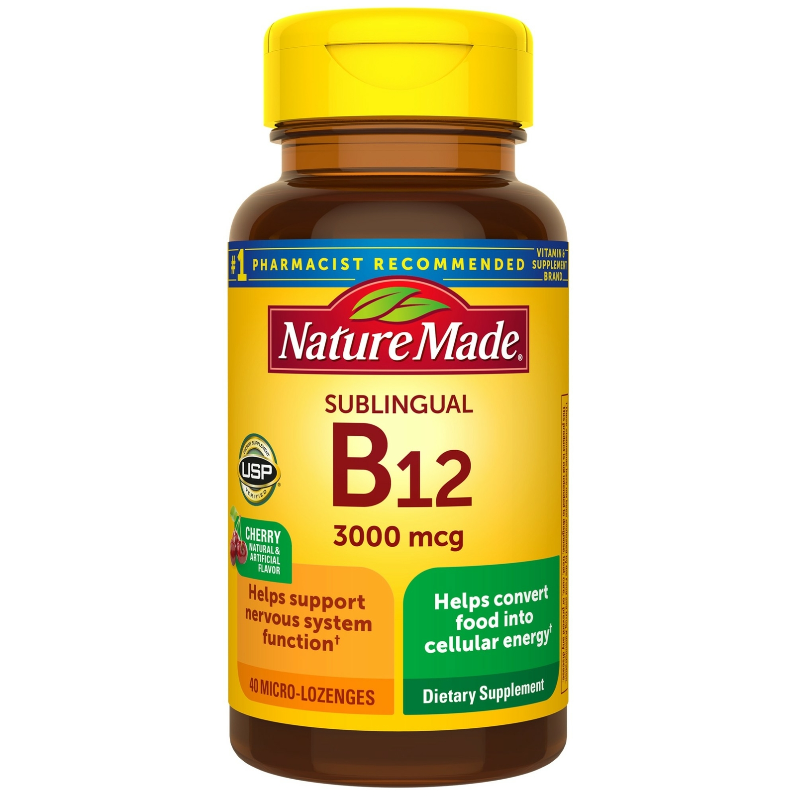 Nature Made Sublingual Vitamin B12 3000 mcg Micro-Lozenges- 40 Count for Metabol