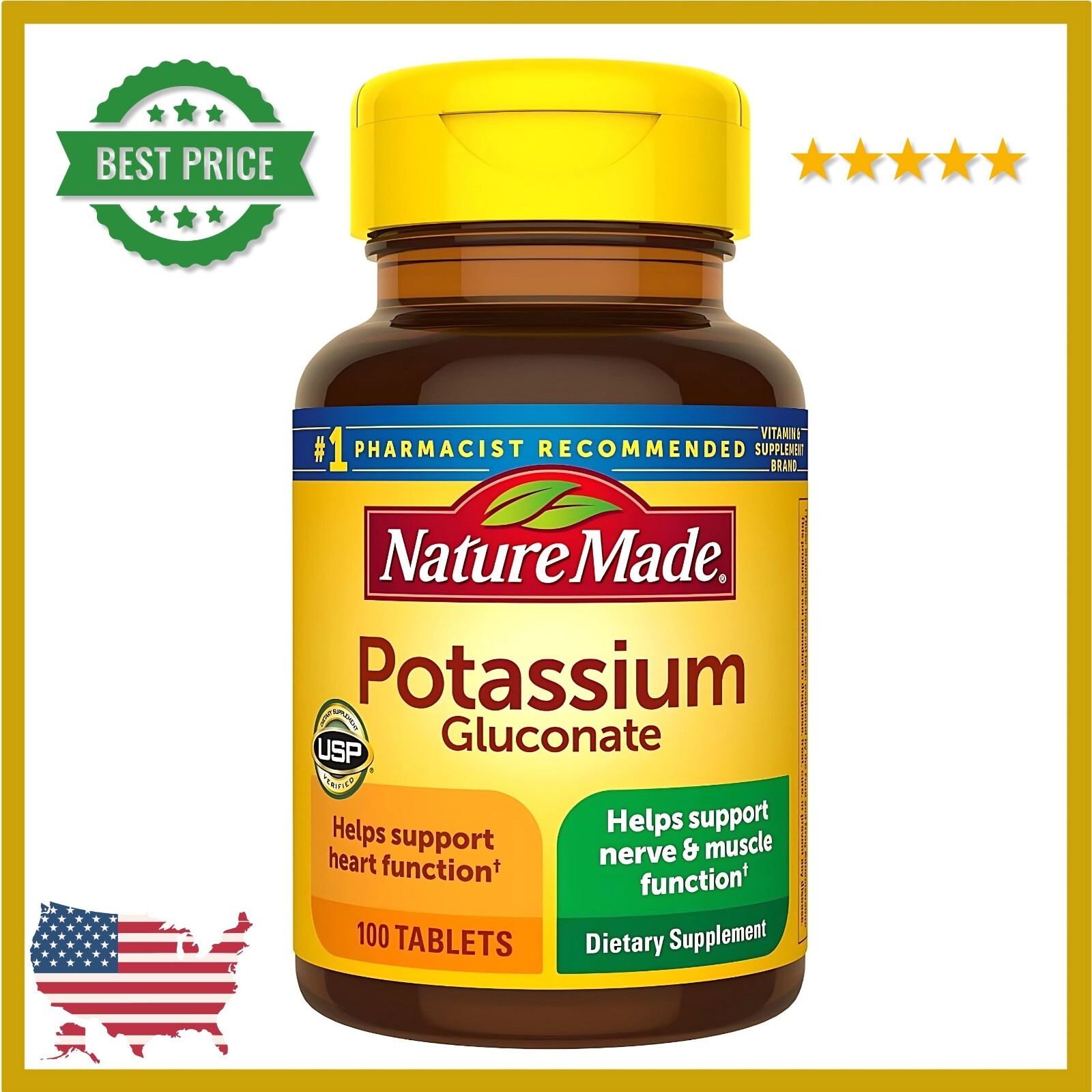 Nature Made Potassium Gluconate 550mg Dietary Supplement Heart Health Supplement