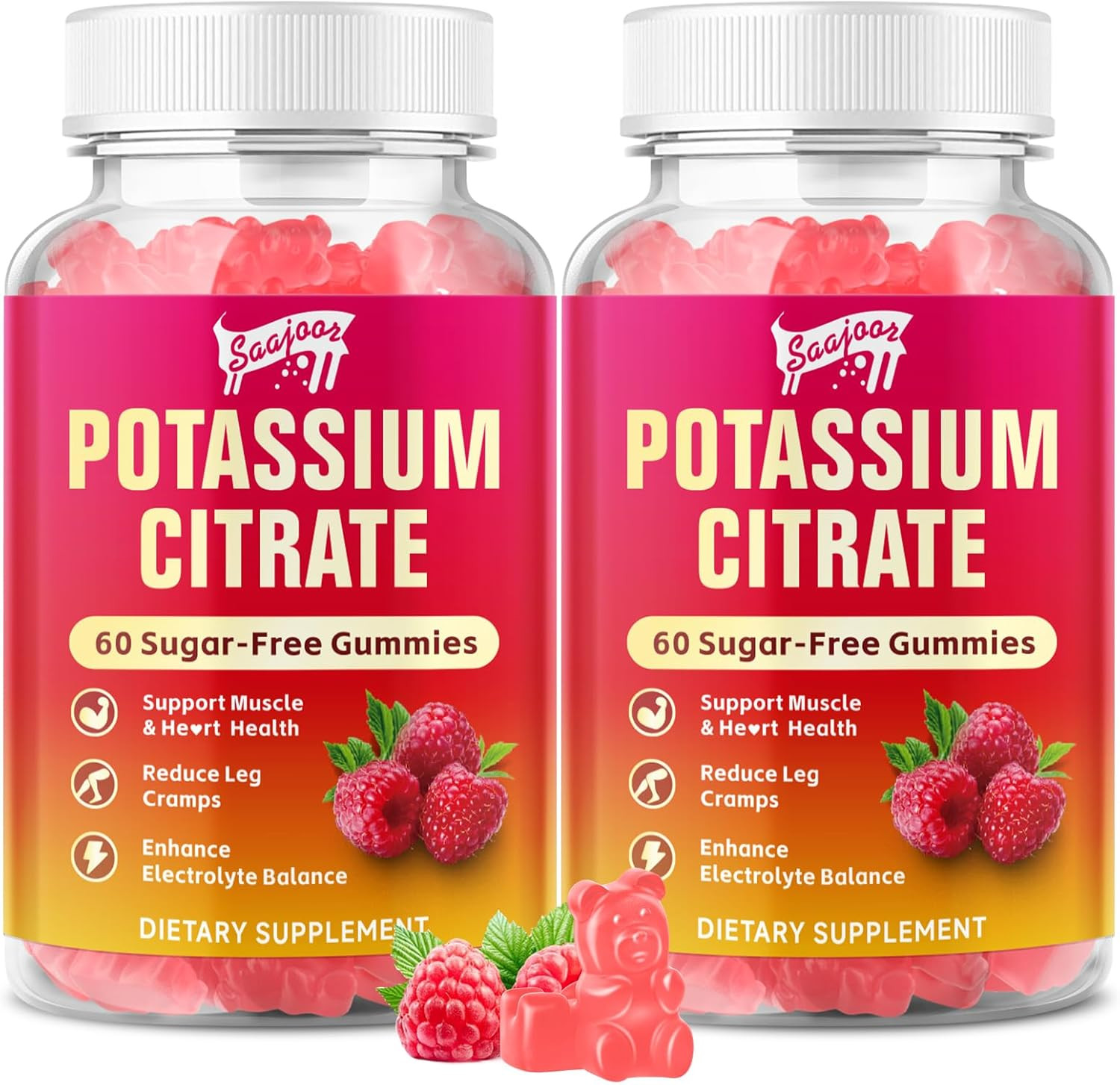 2 Pack Potassium Citrate Gummies 1000Mg, Potassium Supplement for Adults Women &