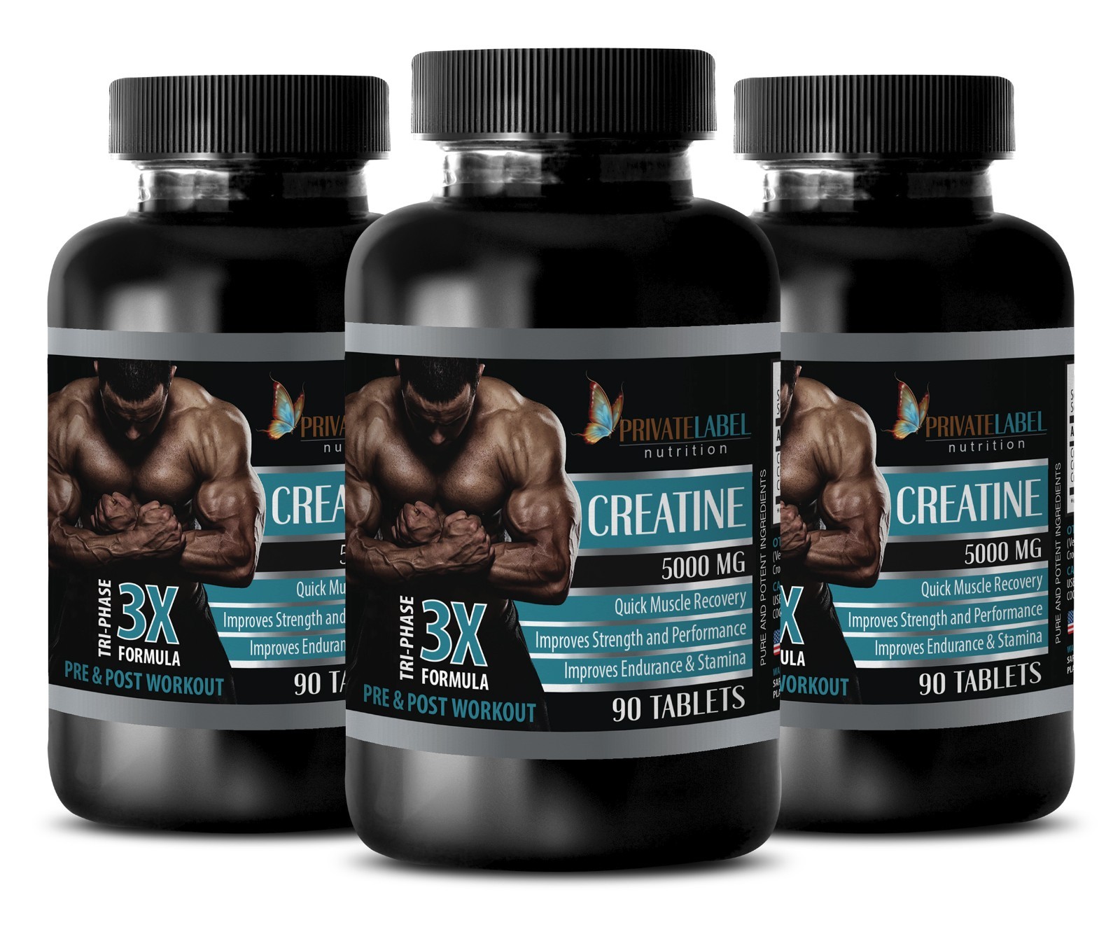Creatine Monohydrate Powder 3X 5000mg HCL Sports Supplements 3 Bottles 270 Pills