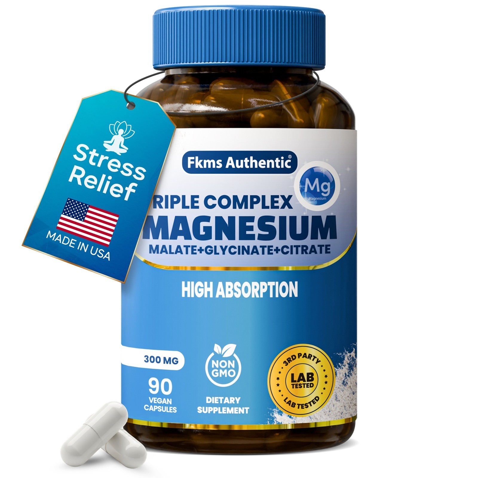 Triple Magnesium Complex Supplement 300mg | Magnesium Glycinate, Malate, Citrate