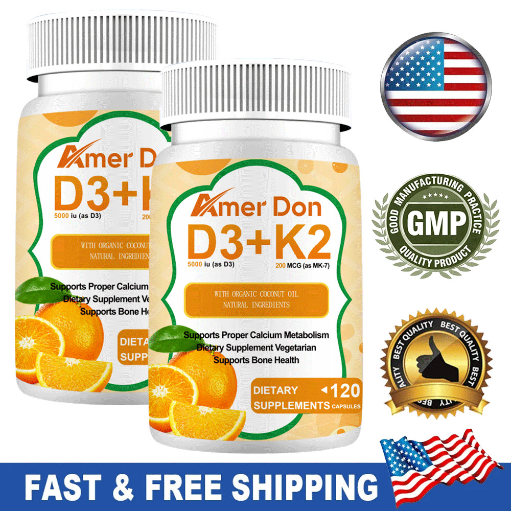 Vitamin D3 5000 IU + K2 200mcg 120/240 Capsules Extra Strength D3 K2 Supplements