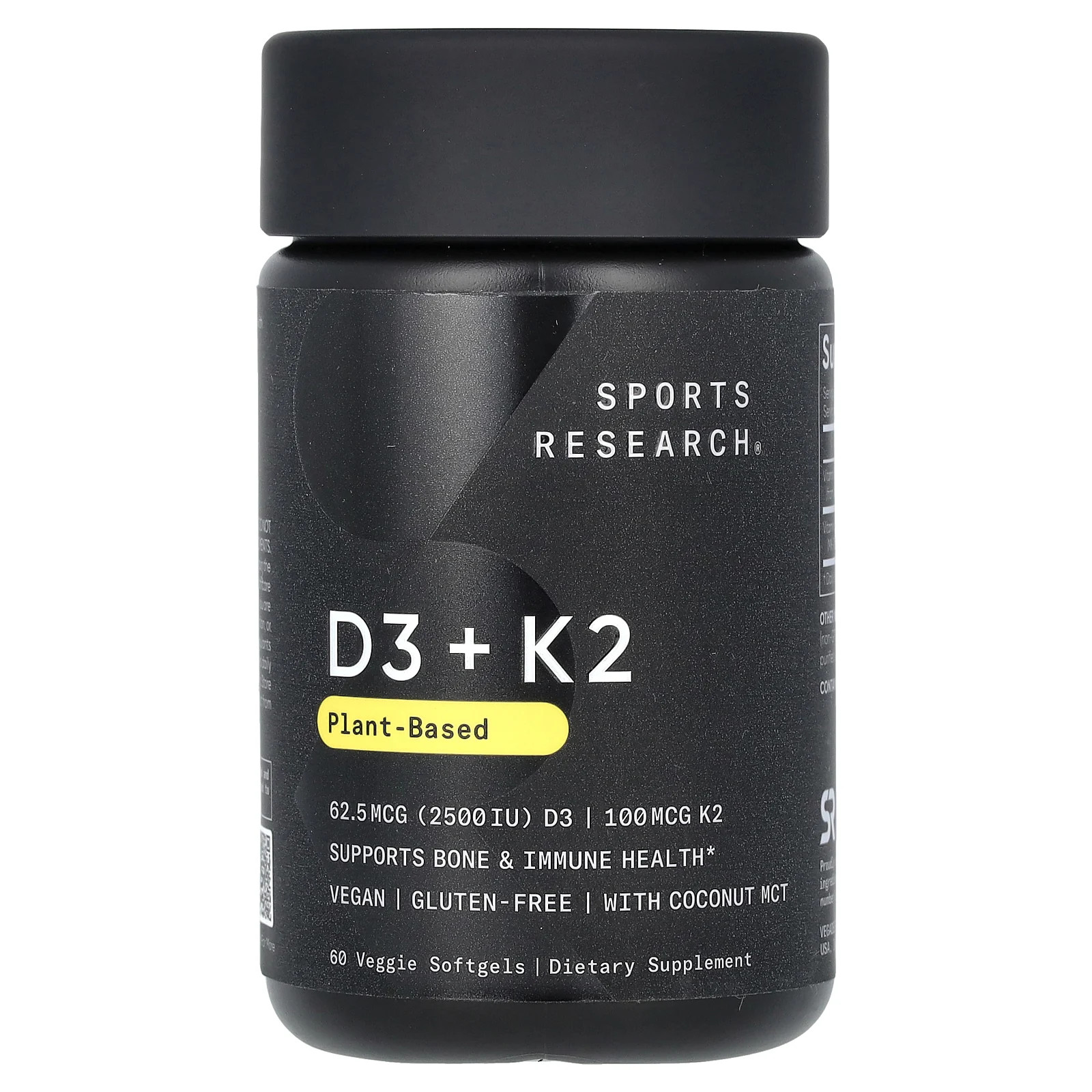 D3 + K2, Plant-Based, 62.5 mcg/100 mcg, 60 Veggie Softgels