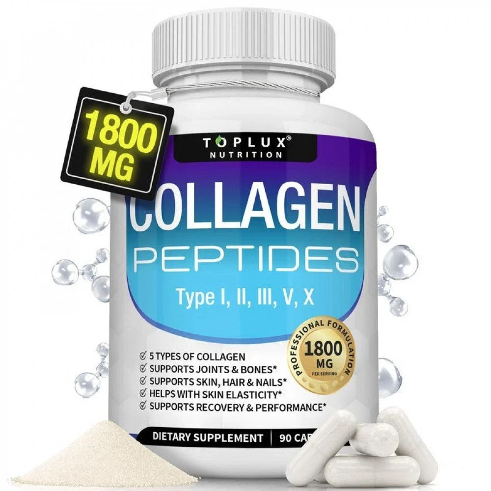 Toplux Nutrition 5-Type Collagen Peptides – Skin & Joint Support, 1800mg, 90 Cap