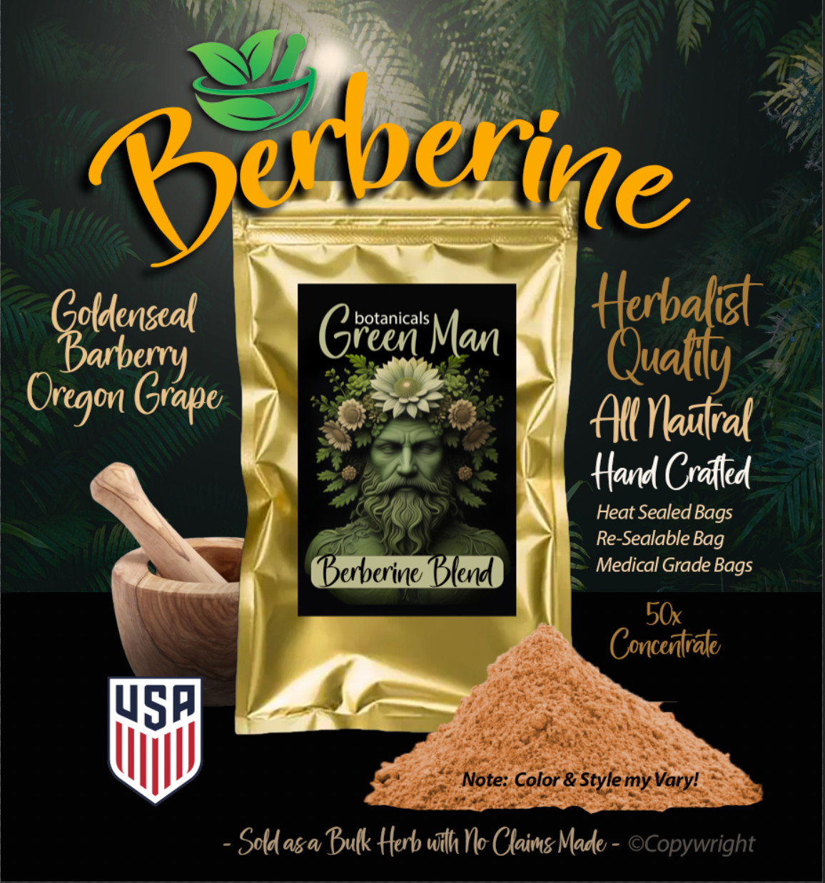 Berberine HCL Extract Powder PREMIUM Berberis – ALL NATURAL – USA
