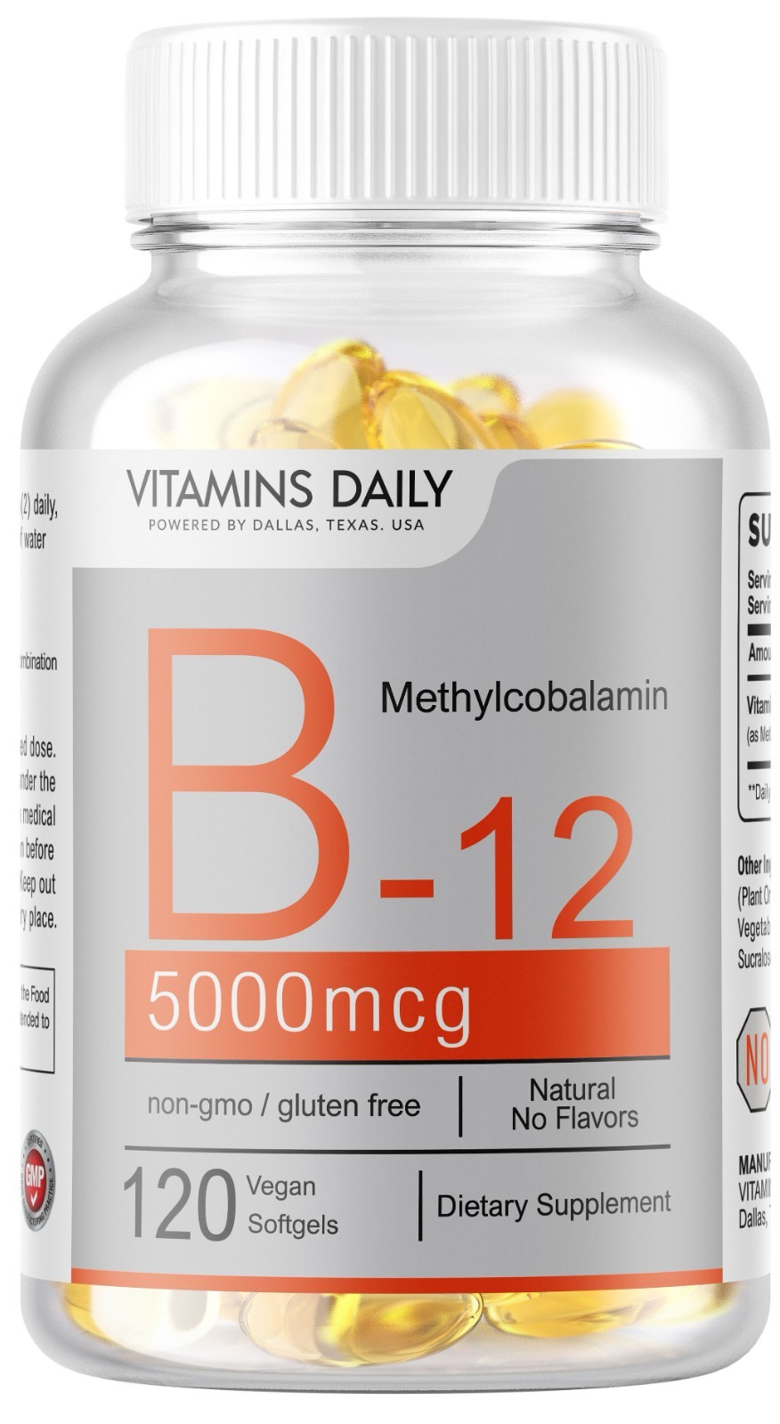 Vitamin B12 5000mcg Methylcobalamin 120 Softgels Vegan Non-GMO High Absorption