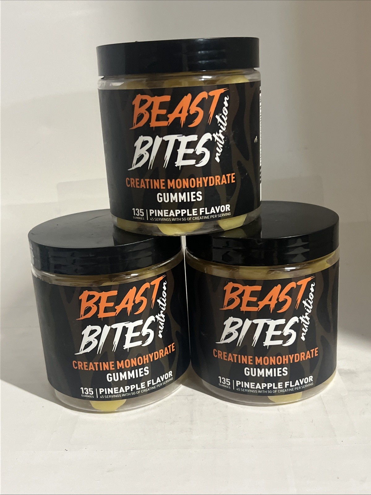 3x BEAST BITES Nutrition Creatine Monohydrate Gummies 135 Count Pineapple 01/27