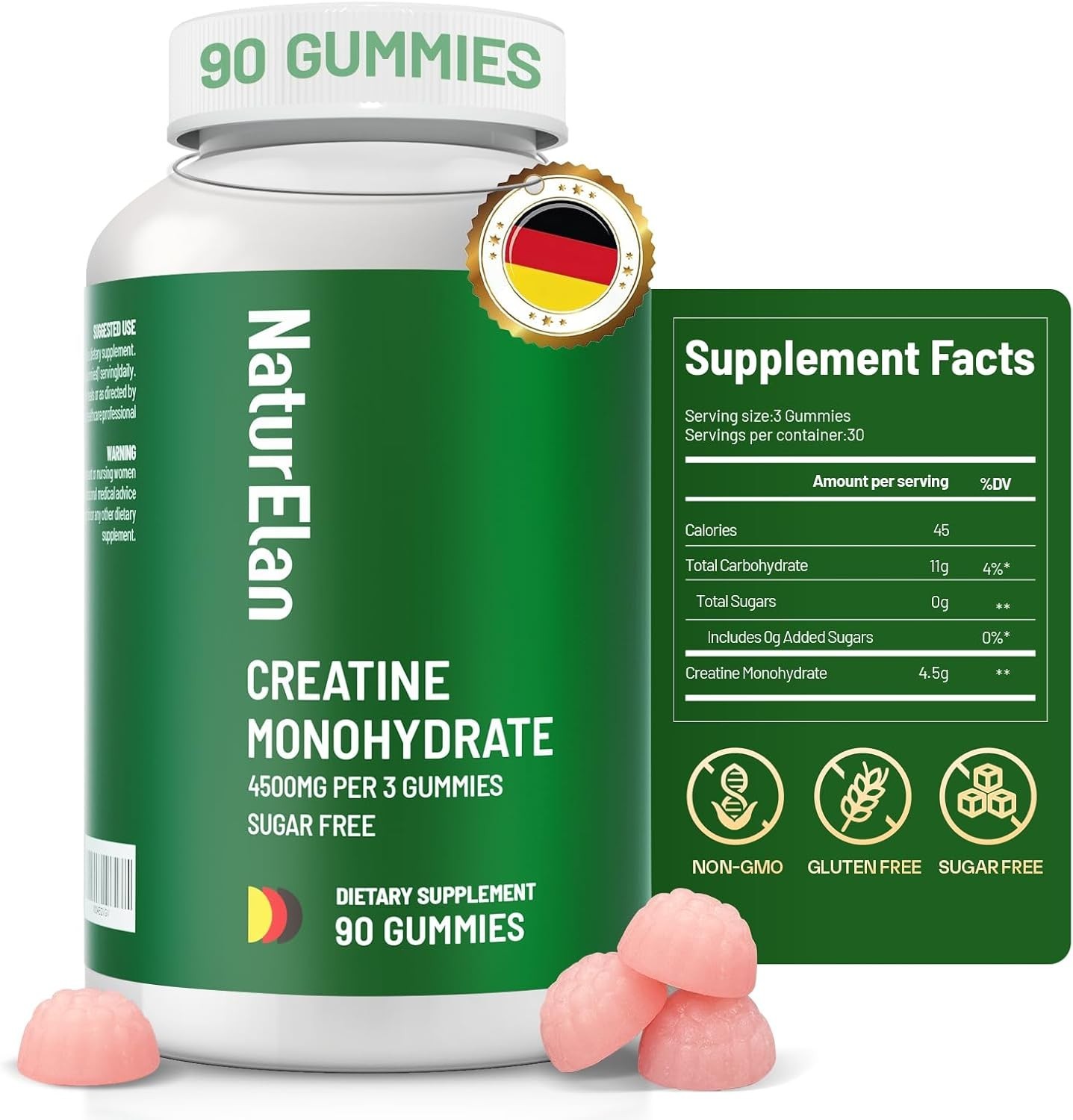 Creatine Monohydrate Gummies,Sugar Free,NON-GMO,Gluten Free 90 Gummies