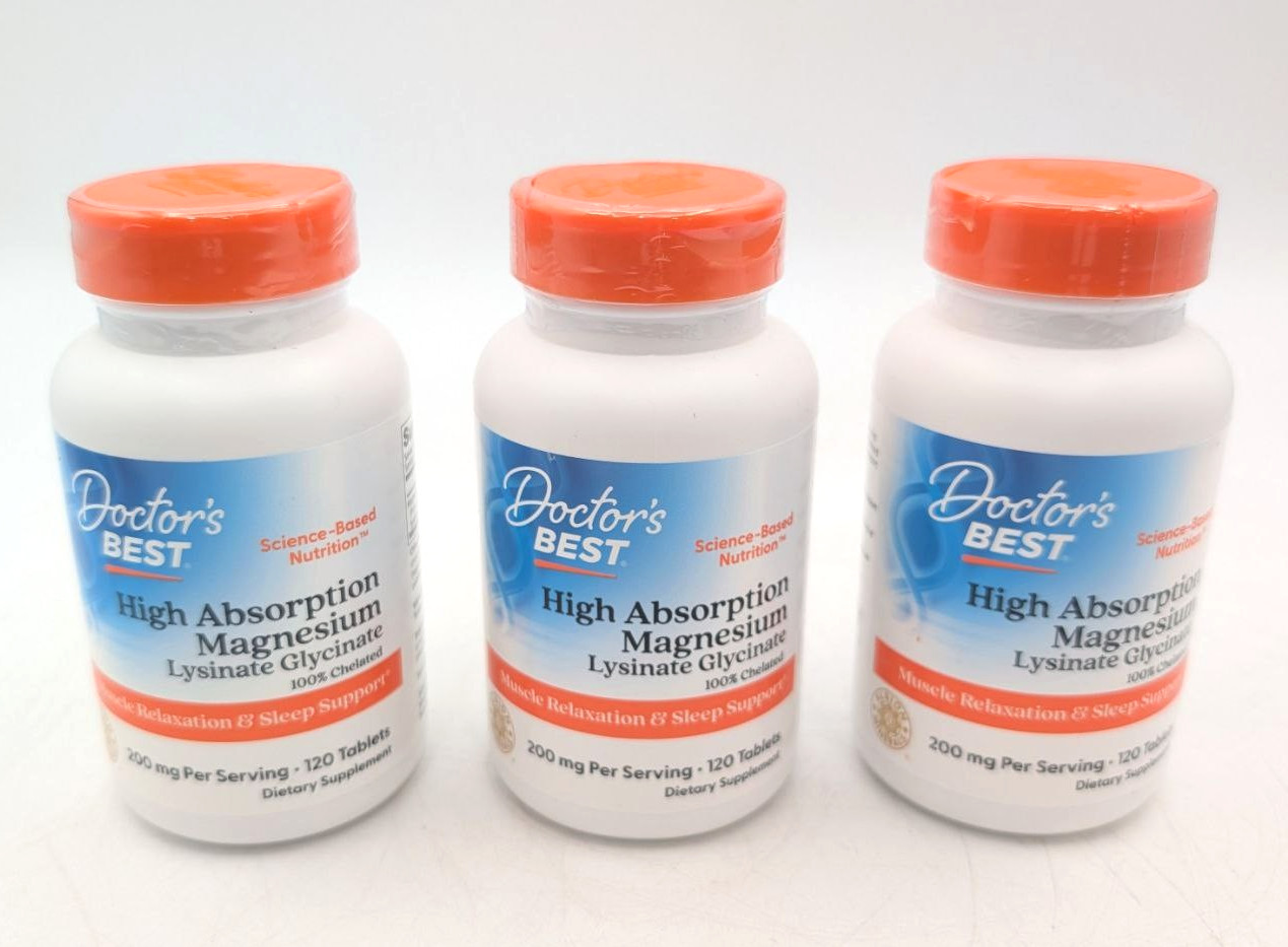 Doctor’s Best High Absorption Magnesium Glycinate Lysinate 200mg 120 ct – 3 Pack