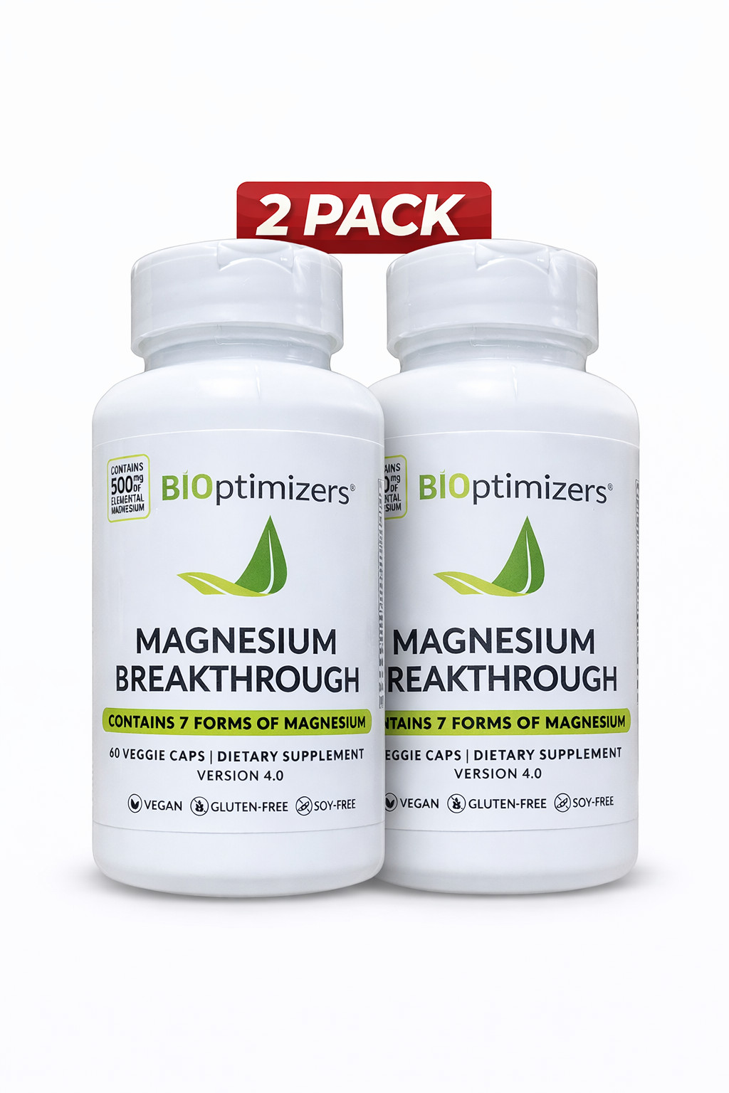 2 Pack BiOptimizers Magnesium Breakthrough 60 Capsules 7 Forms High Absorption
