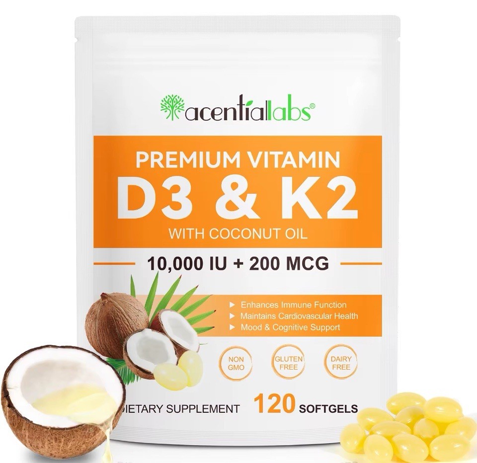 Vitamin D3 ,K2 , Infuse with Virgin Coconut Oil- 10,000 IU + 200 MCG