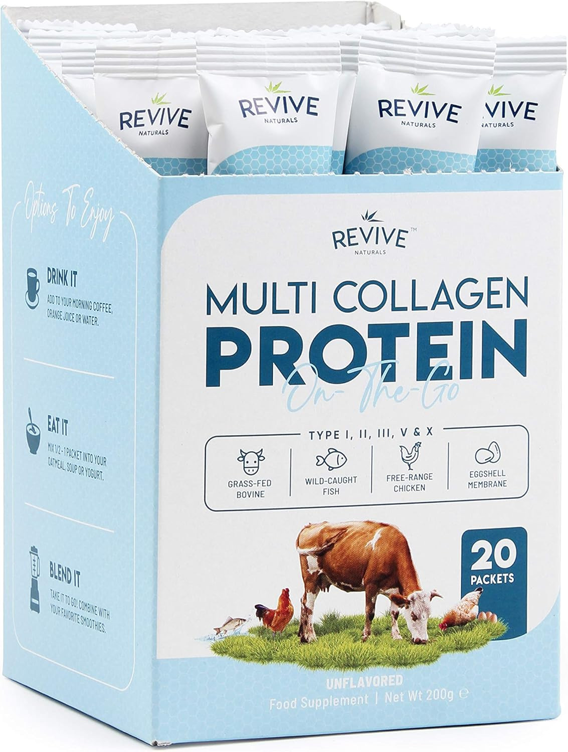 Multi Collagen Protein Powder Packets – Types I, II, III, V & X – Hydrolyzed Gra