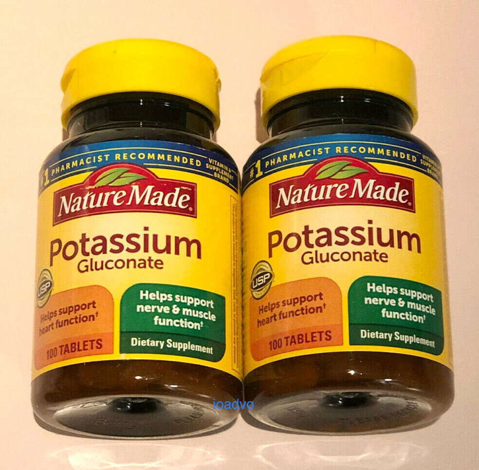 2 Bottle Nature Made Potassium Gluconate 550 mg 100 Tablets