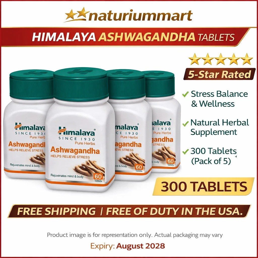 Himalaya Ashwagandha Tablets 300 Tablets (5×60) | Stress & Wellness | Exp 2028